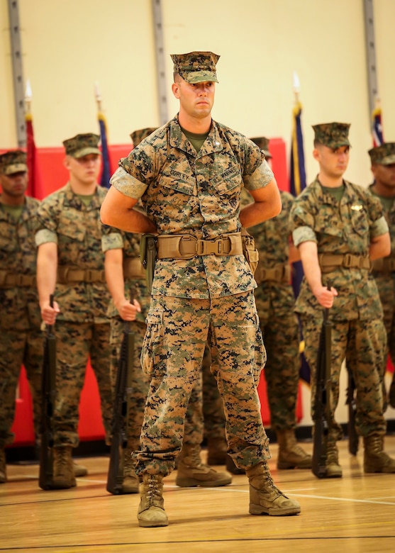 Troops stand in formation during a change of command ceremony aboard Marine Corps Air Station Beaufort, July 7. During the ceremony, Col. Peter D. Buck relinquished command of the Air Station to Col. Timothy P. Miller. Miller recently served at U.S. Pacific Command as the Warfighting Exercises Branch Chief. Buck, who assumed command on Feb. 13, 2014, is retiring from the Marine Corps after 30 years of dedicated service.