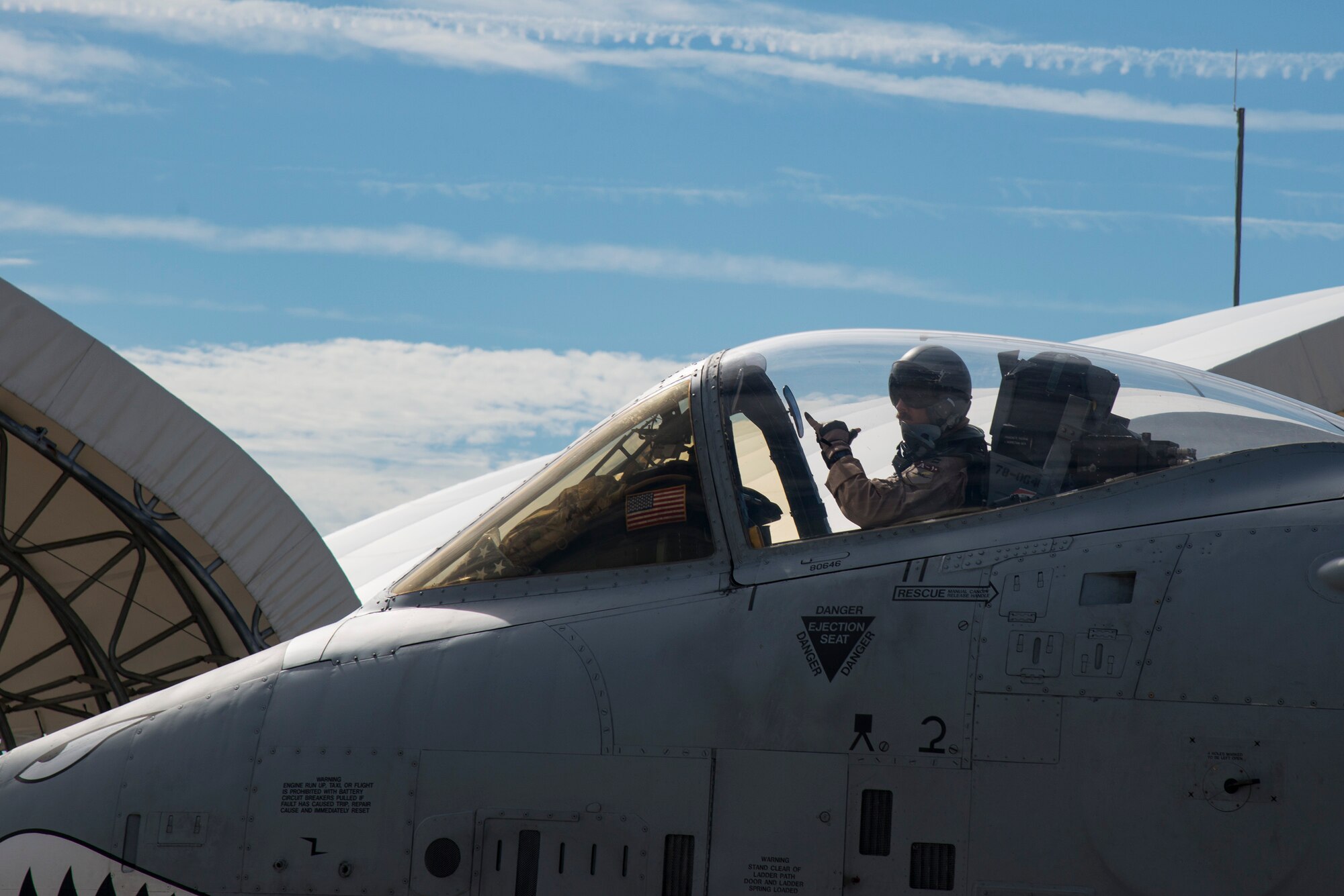 Capt. Daniel Hann, 74th Fighter Squadron pilot, taxis in an A-10C Thunderbolt II prior to deploying, July 11, 2017, at Moody Air Force Base, Ga. More than 300 Moody Airmen deployed to Southwest Asia to aid the 74th Expeditionary Fighter Squadron in support of Operation Inherent Resolve. (U.S. Air Force Photo by Airman 1st Class Erick Requadt)