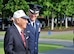 Maj. Gen. James A. Jacobson (right), Air Force District of Washington commander, walks beside World War II veteran, Lt. John Pedevillano, at the beginning of a Purple Heart award presentation ceremony July 14, 2017 at the U.S. Air Force Memorial, Arlington, Va. According to his family, even while injured, Pedevillano saved the lives of his badly-wounded waist gunners by securing their parachutes, pushing them out the side windows and pulling their cords. (Air Force photo by Staff Sgt. Joe Yanik)
