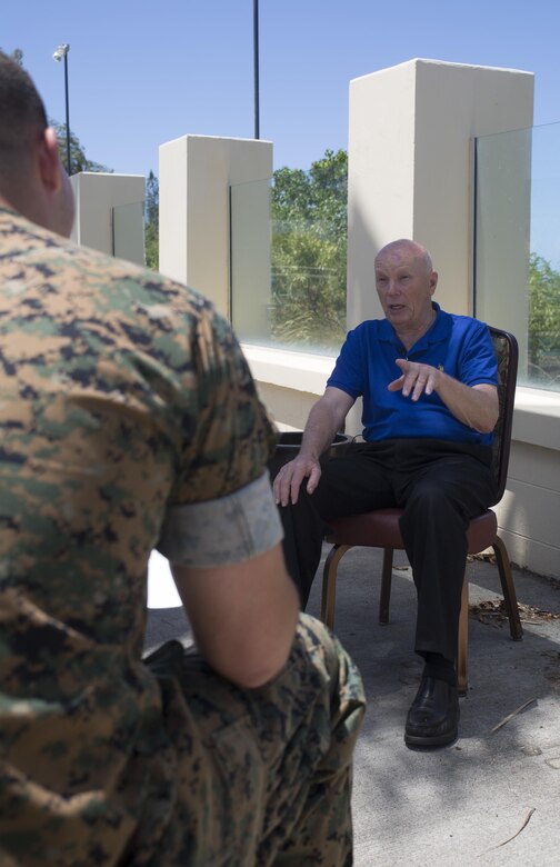Dr. Story Musgrave, a former Marine staff sergeant and NASA astronaut-scientist, conducts an interview at the Officer’s Club aboard Marine Corps Base Hawaii July 7, 2017. Musgrave would go on to give a motivational professional military education seminar to Marines of Marine Aircraft Group 24 explaining his philosophy for a successful, fulfilling life. (U.S. Marine Corps photo by Cpl. Zachary Orr)