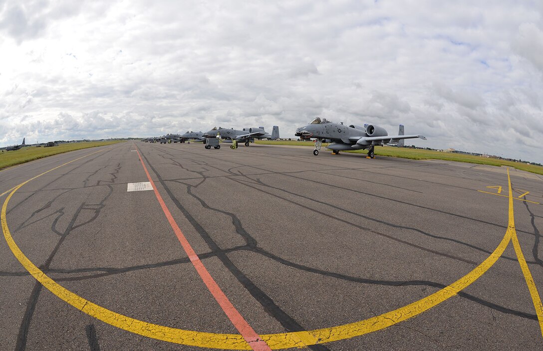 Some A-10 Warthogs from Moody Air Force Base, Ga., transited through RAF Mildenhall, England, July 14, 2017, on their way to a deployment in support of Operation Inherent Resolve.
