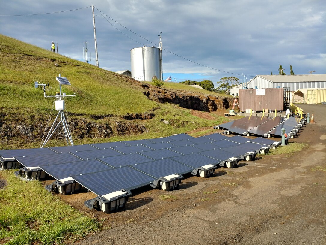 These lightweight solar panels on Mt. Koke’e, Hawaii, are part of the Energy Assurance at Remote Radar Sites project, a one-year effort managed by the AFRL Advanced Power Technology Office to demonstrate rapidly-deployable, off-grid energy technologies for increased mission energy resiliency in remote locations.  (Photo courtesy of University of Dayton Research Institute/AJ Mouser)
