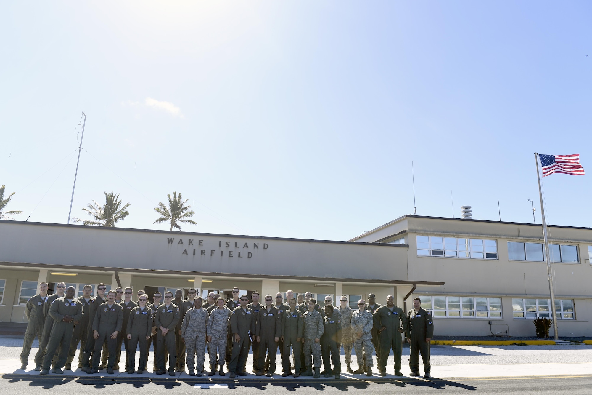 Airmen from Travis Air Force Base, California, and Joint Base McGuire-Dix-Lakehurst, New Jersey, participate in an exercise to refuel aircraft over Wake Island in the Pacific. The Global Reach mission of Talisman Saber 17 was successfully completed, allowing 14 C-17 Globemaster IIIs to make the flight from Alaska to Australia in a single go.