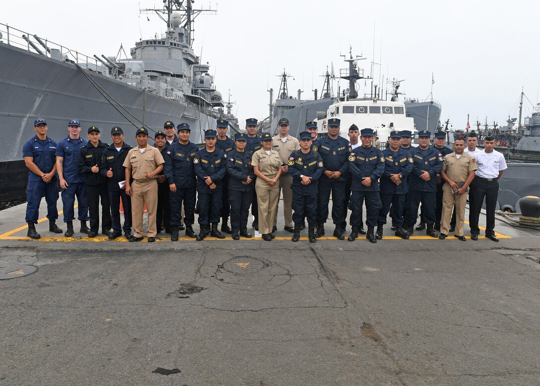 170716-N-PQ607-068
LIMA, Peru (July 16, 2917) - U.S. Coast Guard Lt. Andrew Ray conducts a maritime law enforcement symposium with UNITAS partner nation participants from Mexico, Peru, Honduras and Chile. UNITAS is an annual exercise that focuses on strengthening our existing regional partnerships and encourages establishing new relationships through the exchange of maritime mission-focused knowledge and expertiese throughout the exercise. (U.S. Navy photo by Mass Communication Specialist 2nd Class Michael Hendricks/Released)