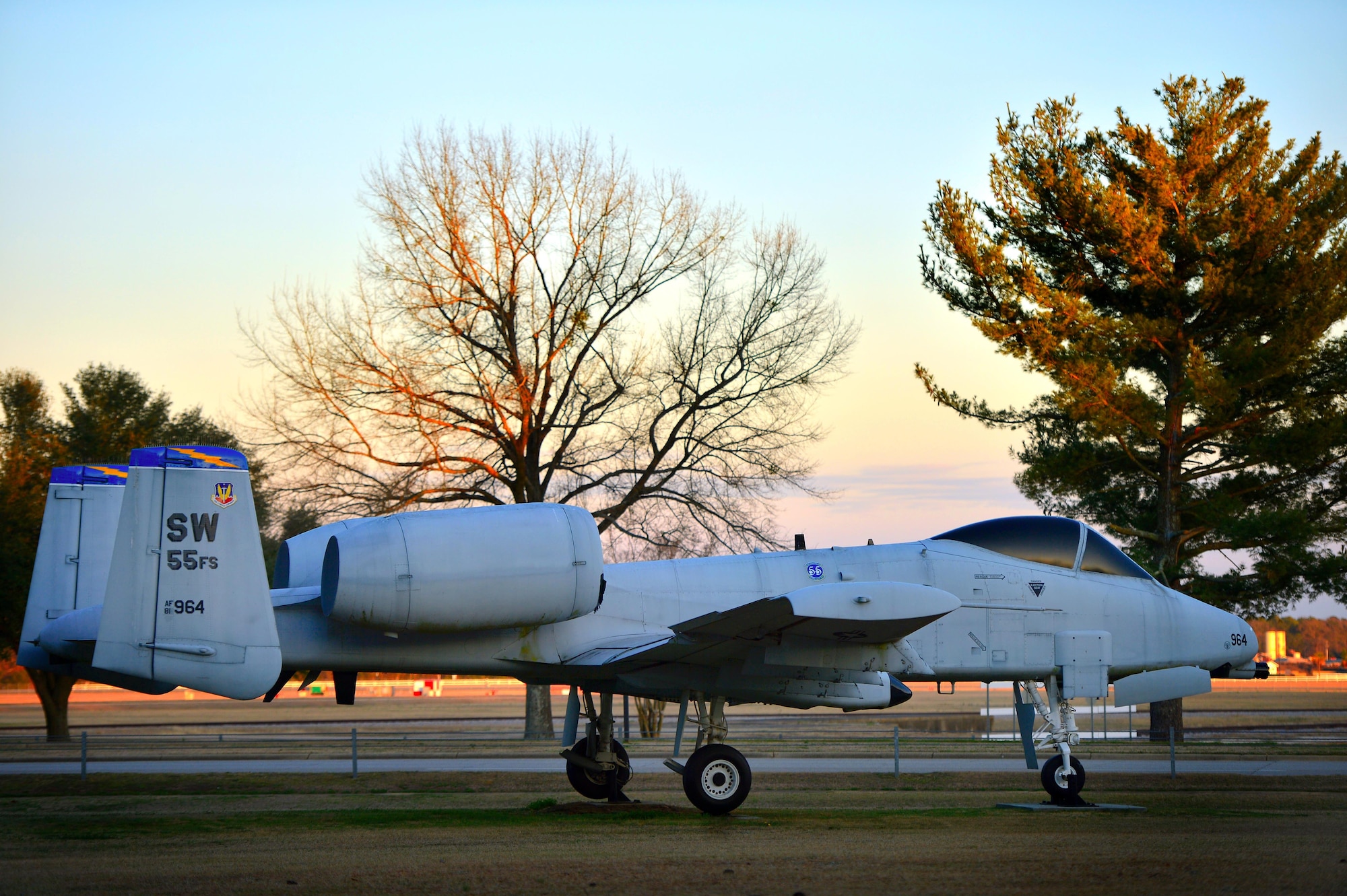 The 55th Fighter Squadron tail flash is displayed on an A-10 Thunderbolt II located in Shaw’s Air Park at Shaw Air Force Base, S.C., Feb. 25, 2014. The A-10 was assigned to the 55th Fighter Squadron at Shaw from 1994 to 1996. (U.S. Air Force photo by Staff Sgt. Kenny Holston)