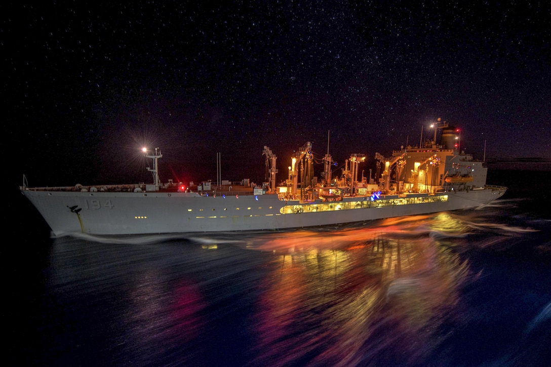 Fleet replenishment oiler USNS John Ericsson travels in the Coral Sea, July 18, 2017, to conduct an underway replenishment during Talisman Saber 2017. Talisman Saber is a biennial U.S.-Australia exercise. Navy photo by Petty Officer 2nd Class Kenneth Abbate