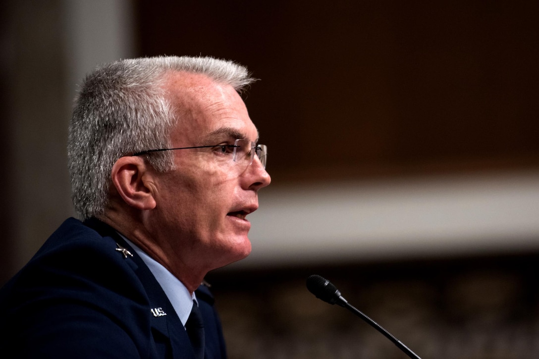 Air Force Gen. Paul J. Selva, vice chairman of the Joint Chiefs of Staff, testifies during a Senate Armed Services Committee hearing on Capitol Hill in Washington, D.C., July 18, 2017. The hearing was held to consider Selva's reappointment as the vice chairman. DoD Photo by Army Sgt. James K. McCann