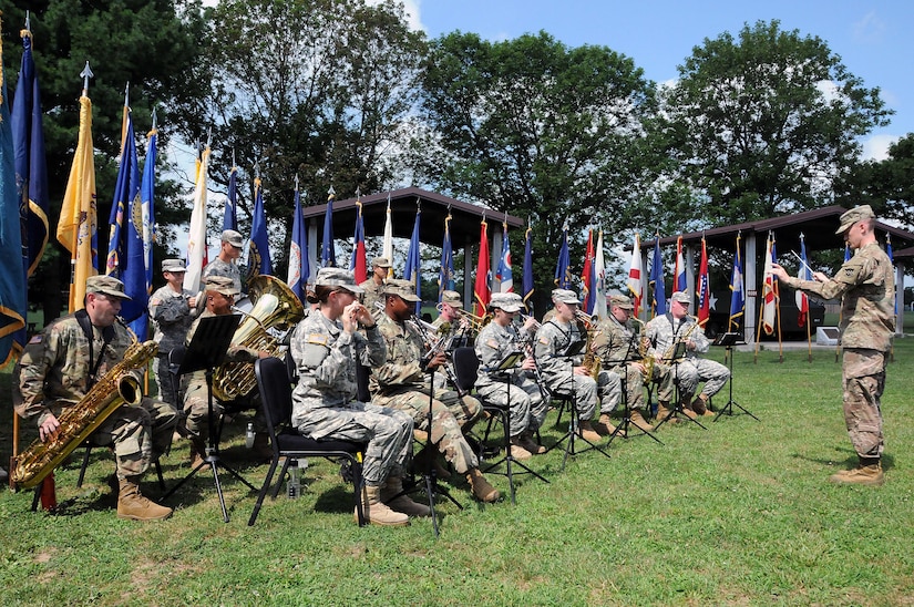 Soldiers from the U.S. Army Reserve’s 78th Army Band and 319th Army Band perform music July 18 during the Dix Centennial celebration at Joint Base McGuire-Dix-Lakehurst, New Jersey.  Camp Dix provided key support to the Army and the nation from its inception in 1917 until its re-designation as “Fort Dix” in 1939.  On Oct. 1, 2009, Fort Dix transformed into the United States Army Support Activity, Fort Dix and became part of Joint Base McGuire-Dix-Lakehurst.  More than 42,000 active-duty and reserve-component service members, civilian employees and family members work and reside on the base.