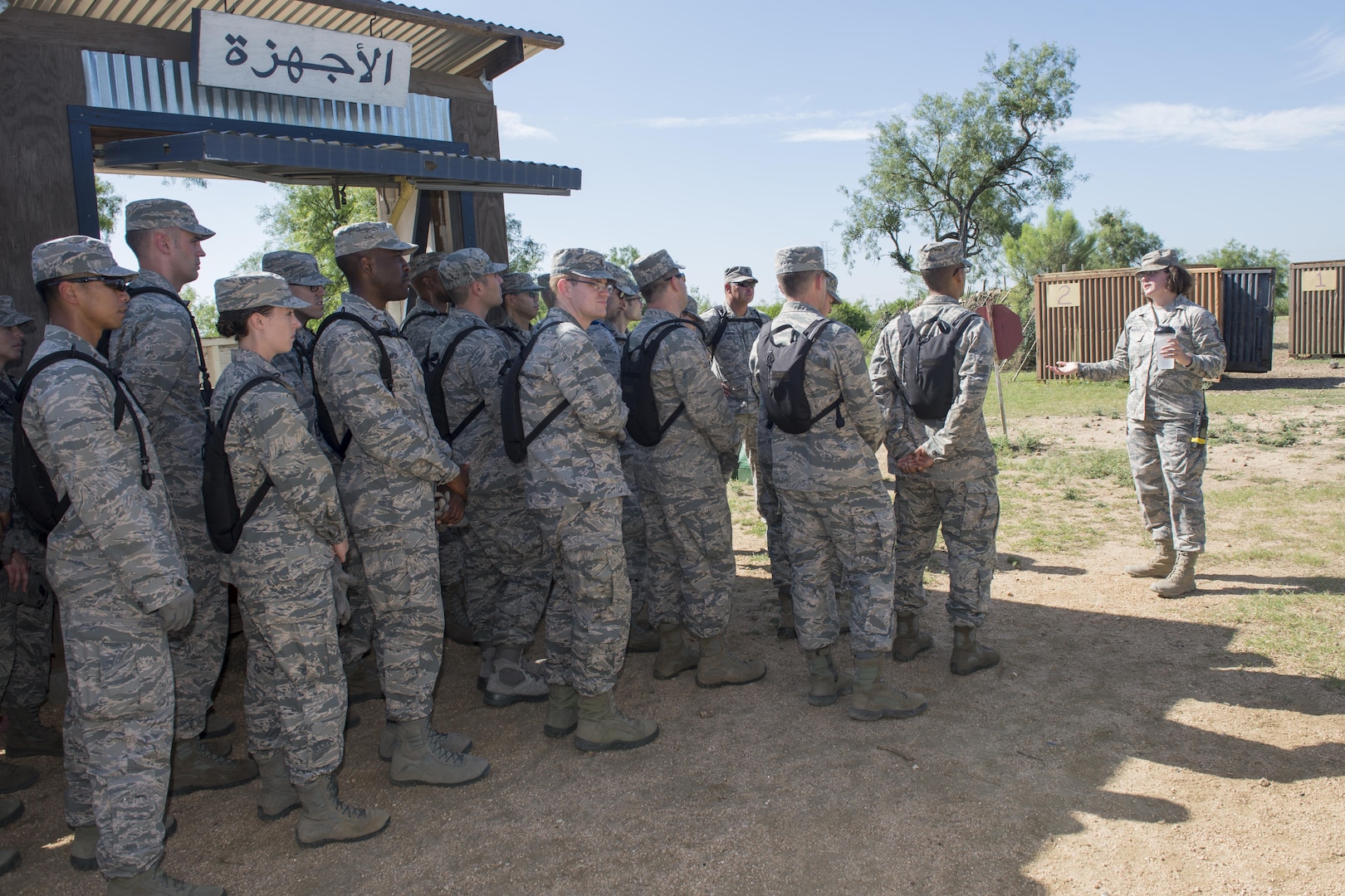 Master Sgt. Crystal Ybarra, 319th Training Squadron military training instructor, provides a tour to chaplain candidates of the Basic Expeditionary Airmen Skills Training at Joint Base San Antonio-Lackland, Texas, July 5, 2017. The tour was part of the Chaplain Candidate Intensive Internship. (U.S. Air Force photo by Senior Airman Krystal Wright)