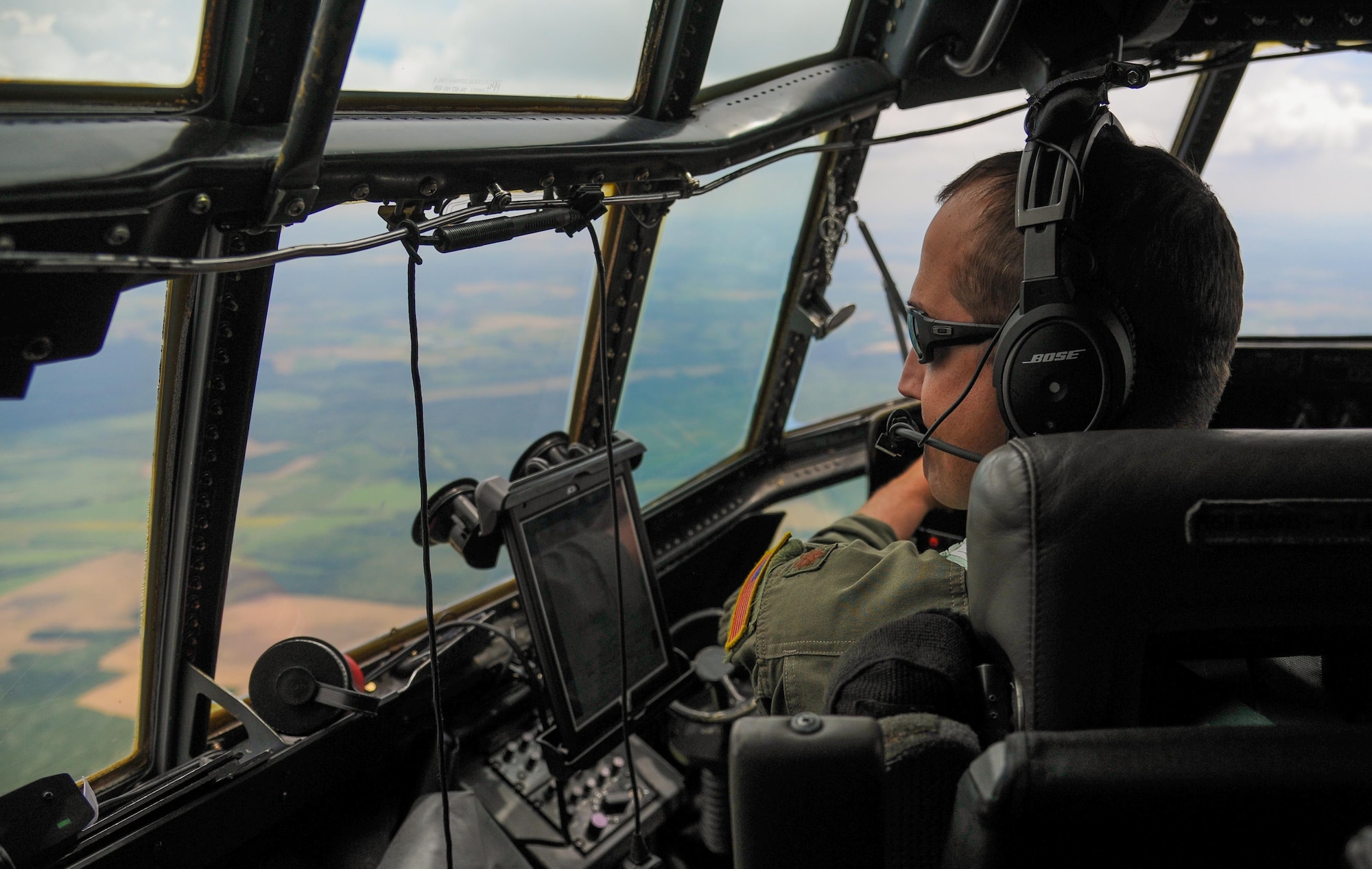 U.S. Air Force Reserve Maj. Chris Clinton, a 731st Airlift Squadron C-130 Hercules pilot out of Peterson Air Force Base, Colorado Springs, Colo., prepares for landing at Papa Air Base, Hungary, as part of exercise Swift Response 17, July 15, 2017. Swift Response is linked to exercise Saber Guardian 17, a U.S. Army Europe-led, multinational exercise that spans across Bulgaria, Hungary and Romania with more than 25,000 service members from 22 allied and partner nations. (U.S. Air Force photo/Maj. Jolene Bottor-Ortiona)