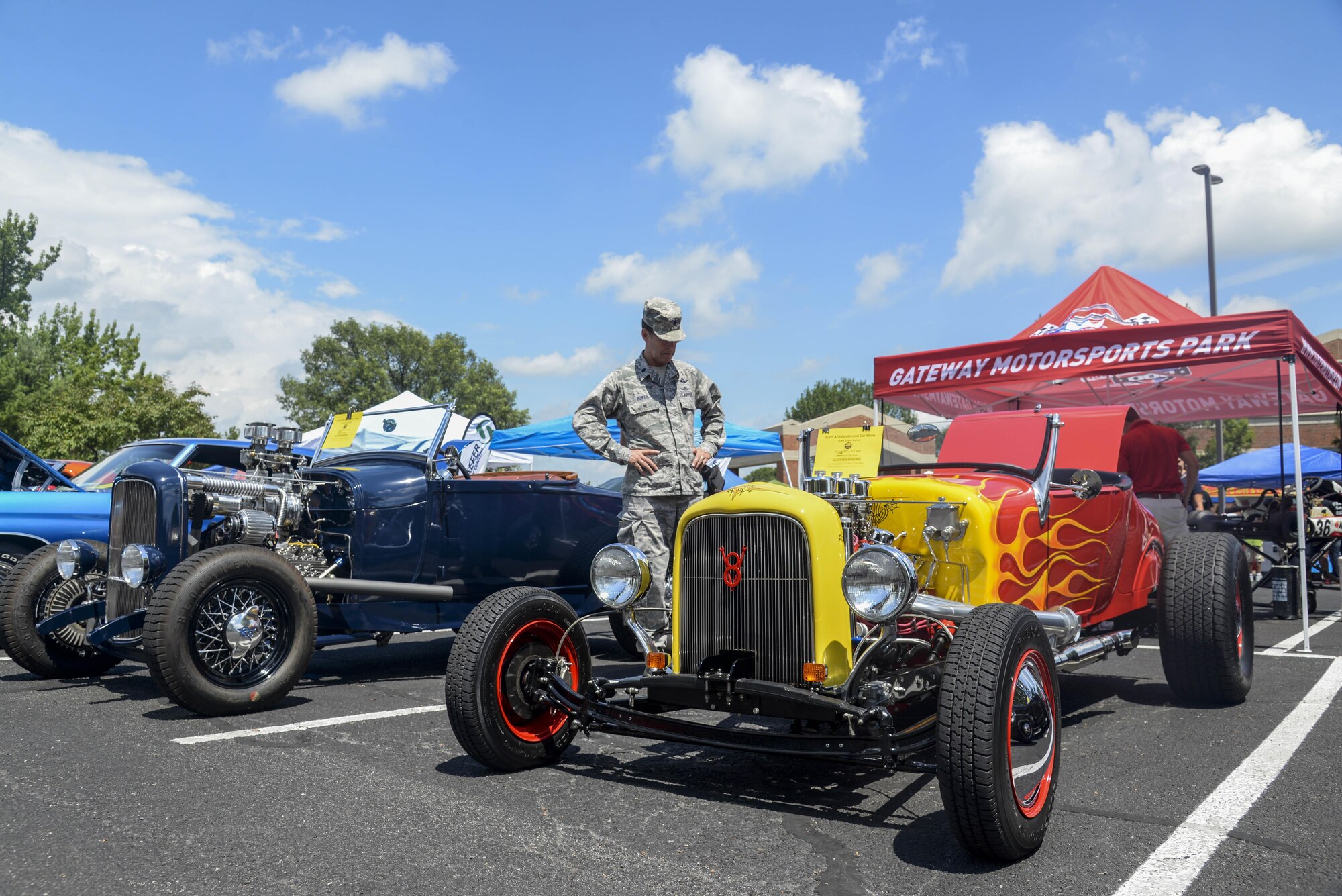 More than 1,000 spectators came to see the Scott Air Force Base Centennial Car Show on July 14 at the Scott Event Center. The show featured unique vehicles from approximately 160 participants. Volunteers from Team Scott served food and refreshments, and augmentees assisted the Security Forces in guiding traffic.