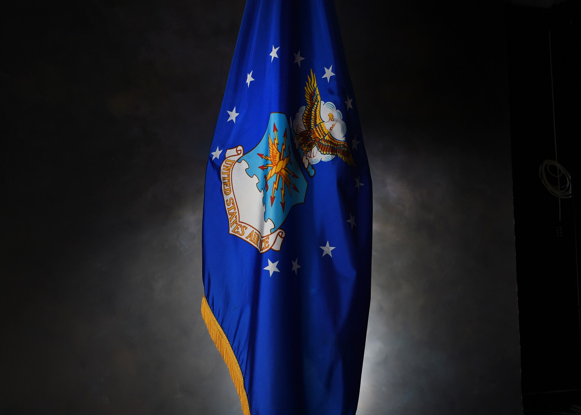 The U.S. Air Force flag stands tall, July 13, 2017, at Altus Air Force Base, Oklahoma. The flag has been a proud tradition since it was adopted in March 1951. As a proud symbol of our tradition of honor the flag stands at all official ceremonies.  (U.S. Air Force Photo by Airman 1st Class Jackson N. Haddon/Released).