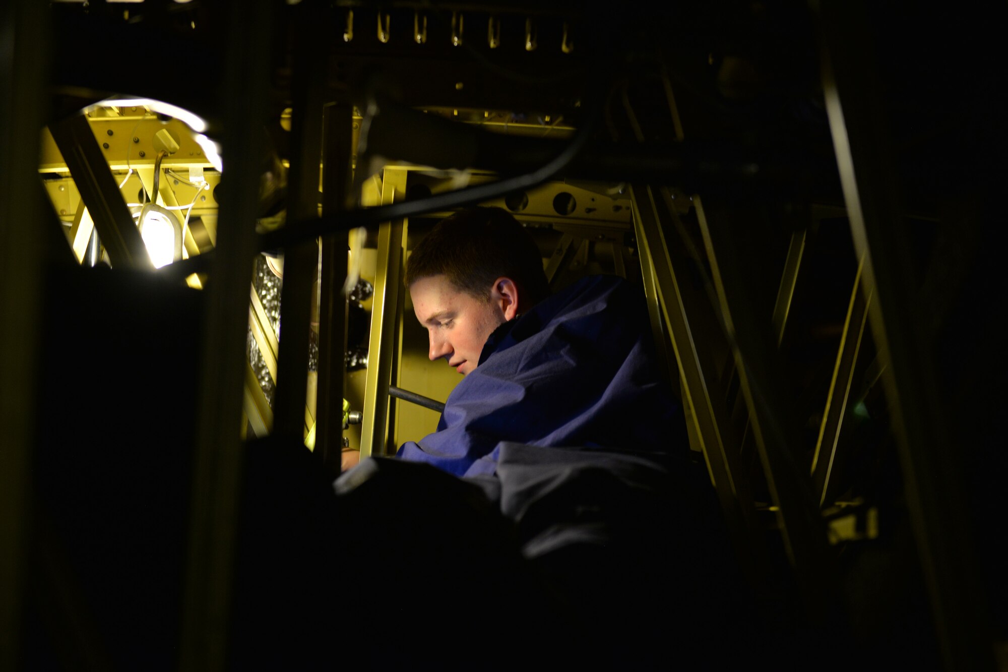 Airman Storm Harris, 361st Training Squadron aircraft fuel systems apprentice course student learns to diagnose and repair fuel system malfunctions at Sheppard Air Force Base, Texas, July 11, 2017. This training ensures that any malfunction problems are corrected before the aircraft takes off.  (U.S. Air Force photo/Liz H. Colunga)