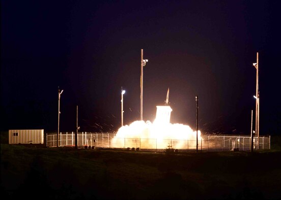 A Terminal High Altitude Area Defense interceptor is launched from the Pacific Spaceport Complex Alaska in Kodiak, Alaska, during Flight Test THAAD (FTT)-18 July 11, 2017. During the test, the THAAD weapon system successfully intercepted an air-launched intermediate-range ballistic missile target. (Missile Defense Agency photo)