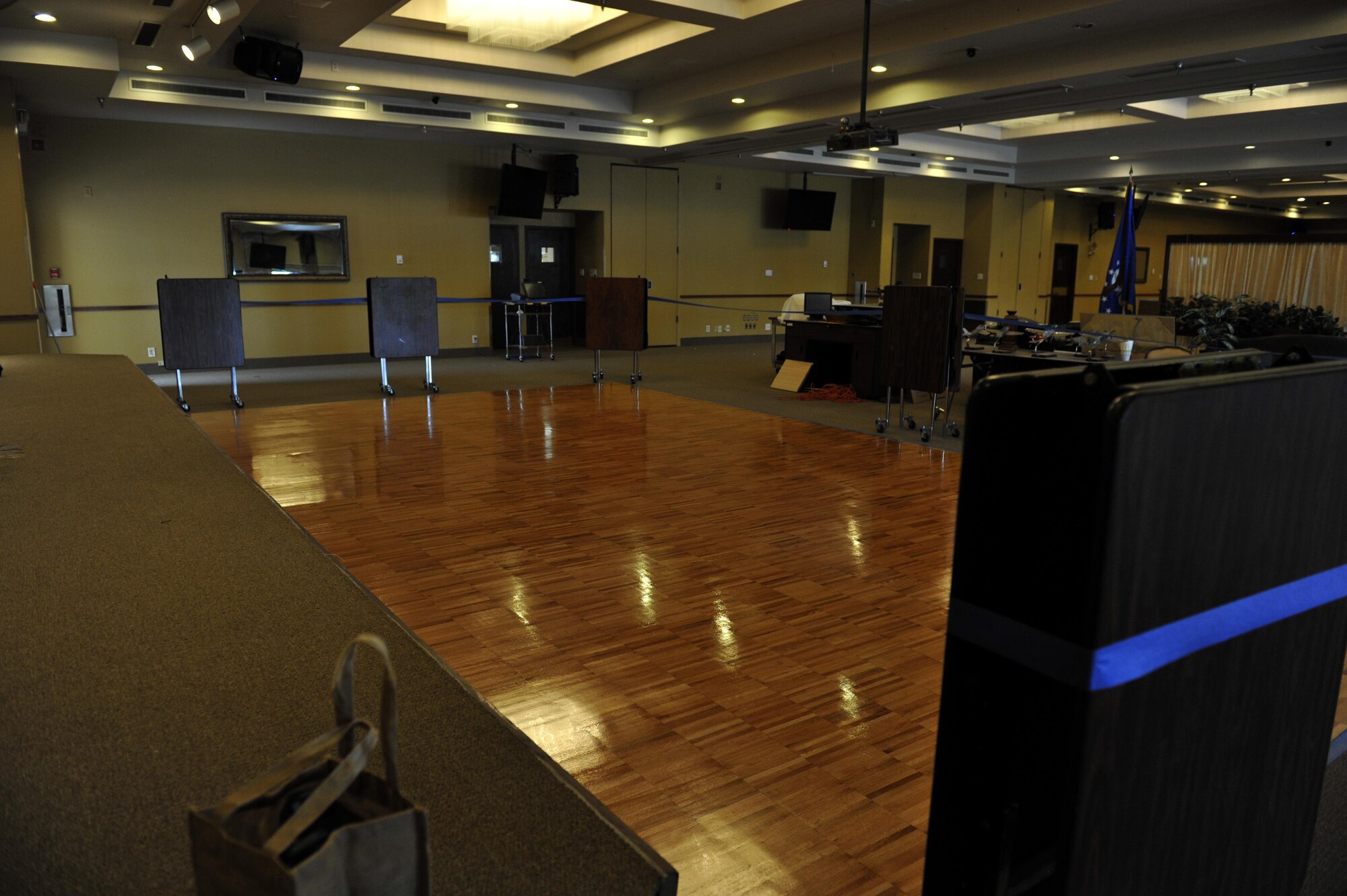 The dance floor of Club Five-Six is being refurbished July 17, 2017 at Luke Air Force Base, Ariz. The dance floor is located at the front of the three ball rooms. (U.S. Air Force photo/Airman 1st Class Pedro Mota)