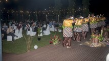 The Sabeto Group, a Fijian cultural dance and music production, perform for U.S. servicemembers participating in Pacific Angel 2017 at their hotel in Lautoka, Fiji, July 12, 2017. This iteration of PACANGEL kicked off July 11 and will conclude July 24. The group tours around the world putting on performances for various audiences and made a stop helping kick off the PACANGEL providing morale-building entertainment. (U.S. Air Force photo by Tech. Sgt. Benjamin W. Stratton)