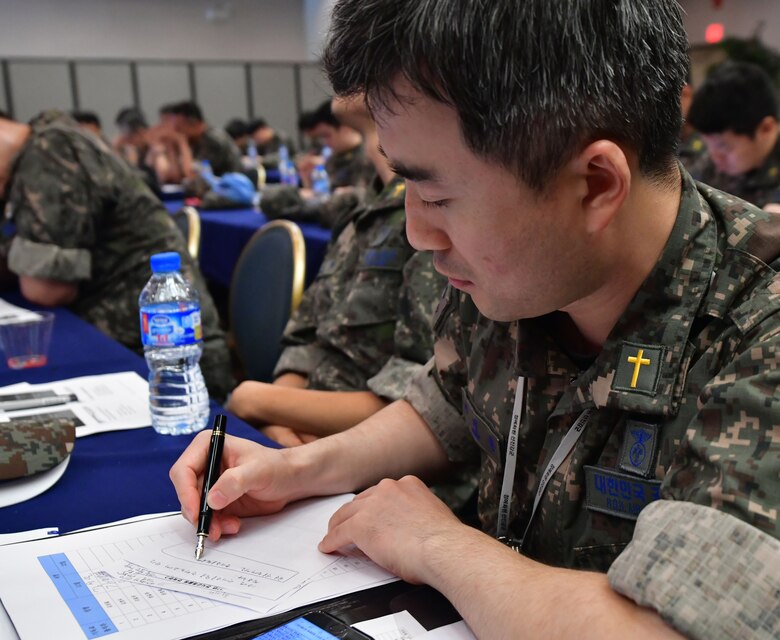 The 51st Fighter Wing Chaplain Corps hosted the Republic of Korea Air Force's Chaplain Corp for readiness training at Osan Air Base, ROK on July 11, 2017. During the training event, the 51st FW Chaplain’s Corp worked with their ROKAF counterparts to ensure all chaplains on peninsula are capable of providing their services making sure all personnel assigned to South Korea are ready to “Fight Tonight.”