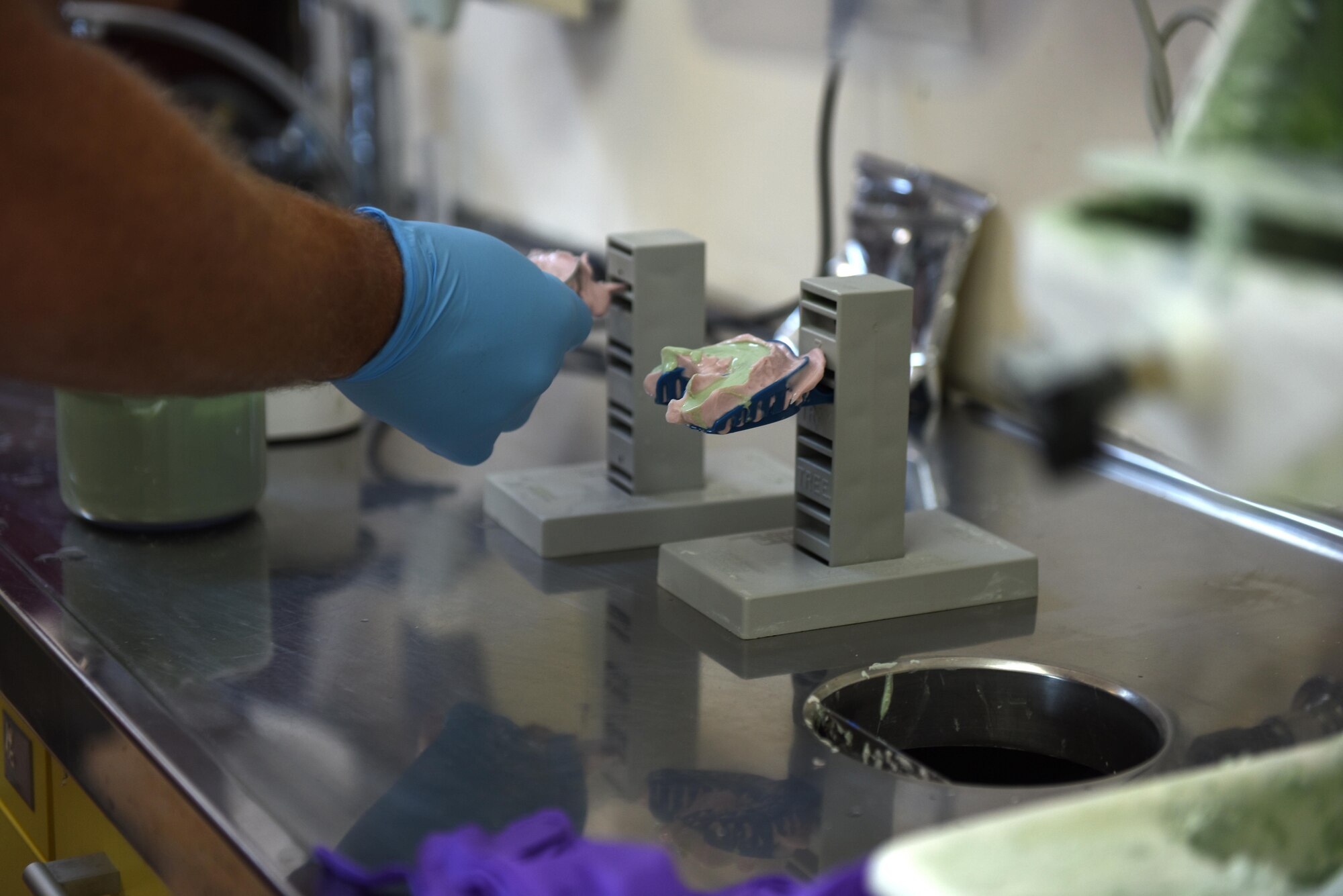 Col. David Eaglin, 39th Air Base Wing commander, makes a mouth guard July 18, 2017, at Incirlik Air Base, Turkey. Eaglin participated in a dental exercise which allowed him to gain a better understanding of the 39th Medical Group mission. (U.S. Air Force photo by Airman 1st Class Kristan  Campbell)