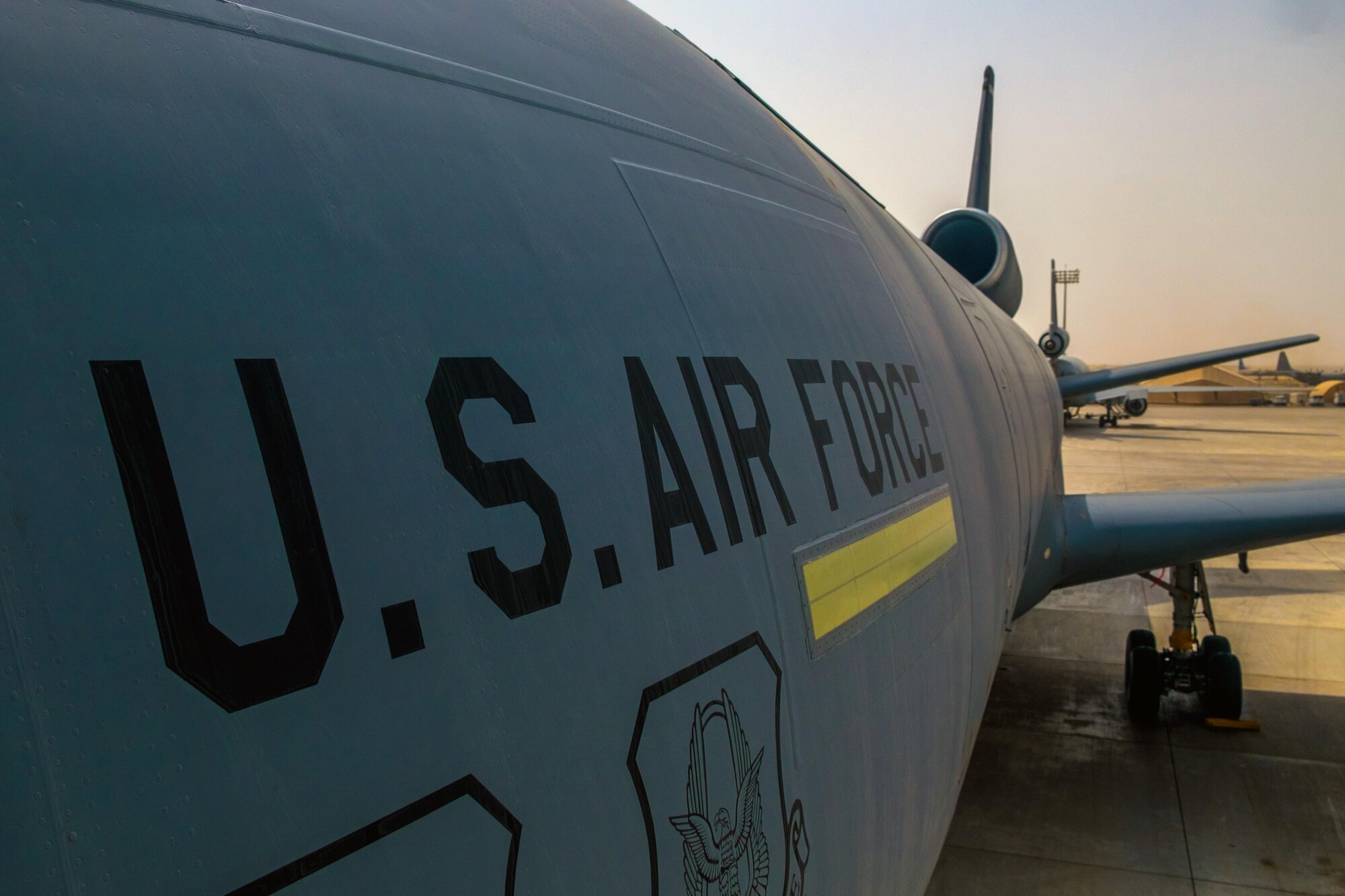 A KC-10 Extender with the 908th Expeditionary Air Refueling Squadron stands ready prior to a sortie July 19, 2017, over an undisclosed location in southwest Asia. As dual-role aircraft capable of receiving or providing in-air refueling and transportation of cargo, KC-10s enable 908 EARS Airmen with unique versatility. (U.S. Air Force photo by Senior Airman Preston Webb)