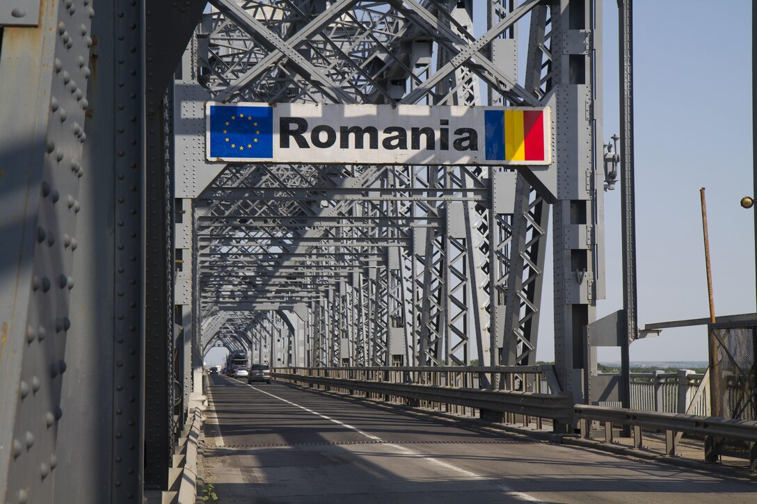 The road on the Danube Bridge is cleared by border control prior to the 2nd Cavalry Regiment bridge crossing in Ruse, Bulgaria, July 17 (U.S. Army Reserve photo by Capt. Jeku Arce, 221st Public Affairs Detachment).