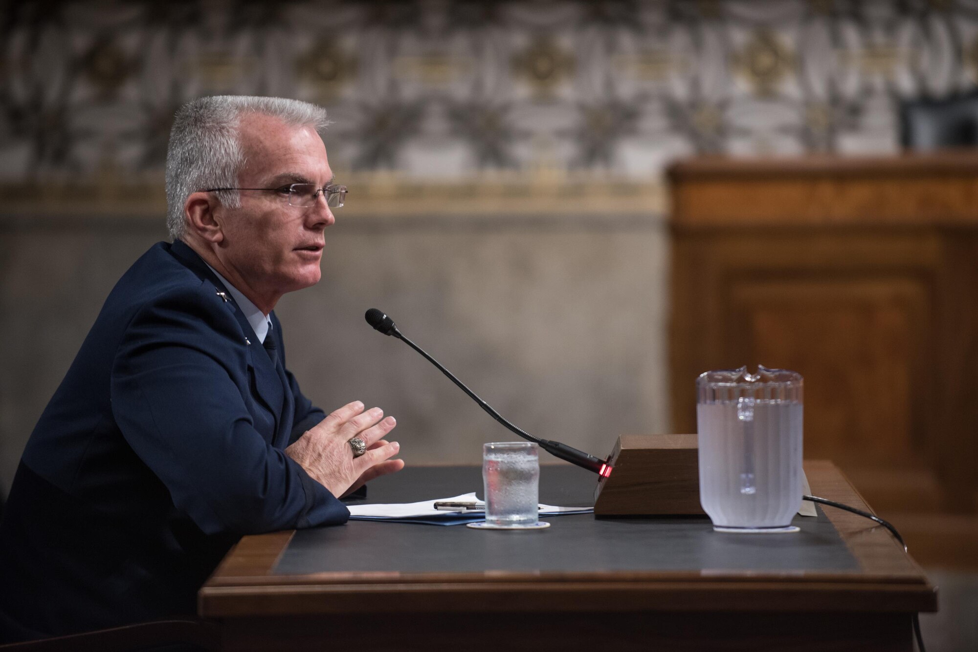 U.S. Air Force Gen. Paul J. Selva, Vice Chairman of the Joint Chiefs of Staff, testifies during a Senate Armed Services Committee hearing on Capitol Hill in Washington, July 18, 2017. The hearing was held to consider Gen. Selva’s reappointment to the grade of general and as the Vice Chairman. 