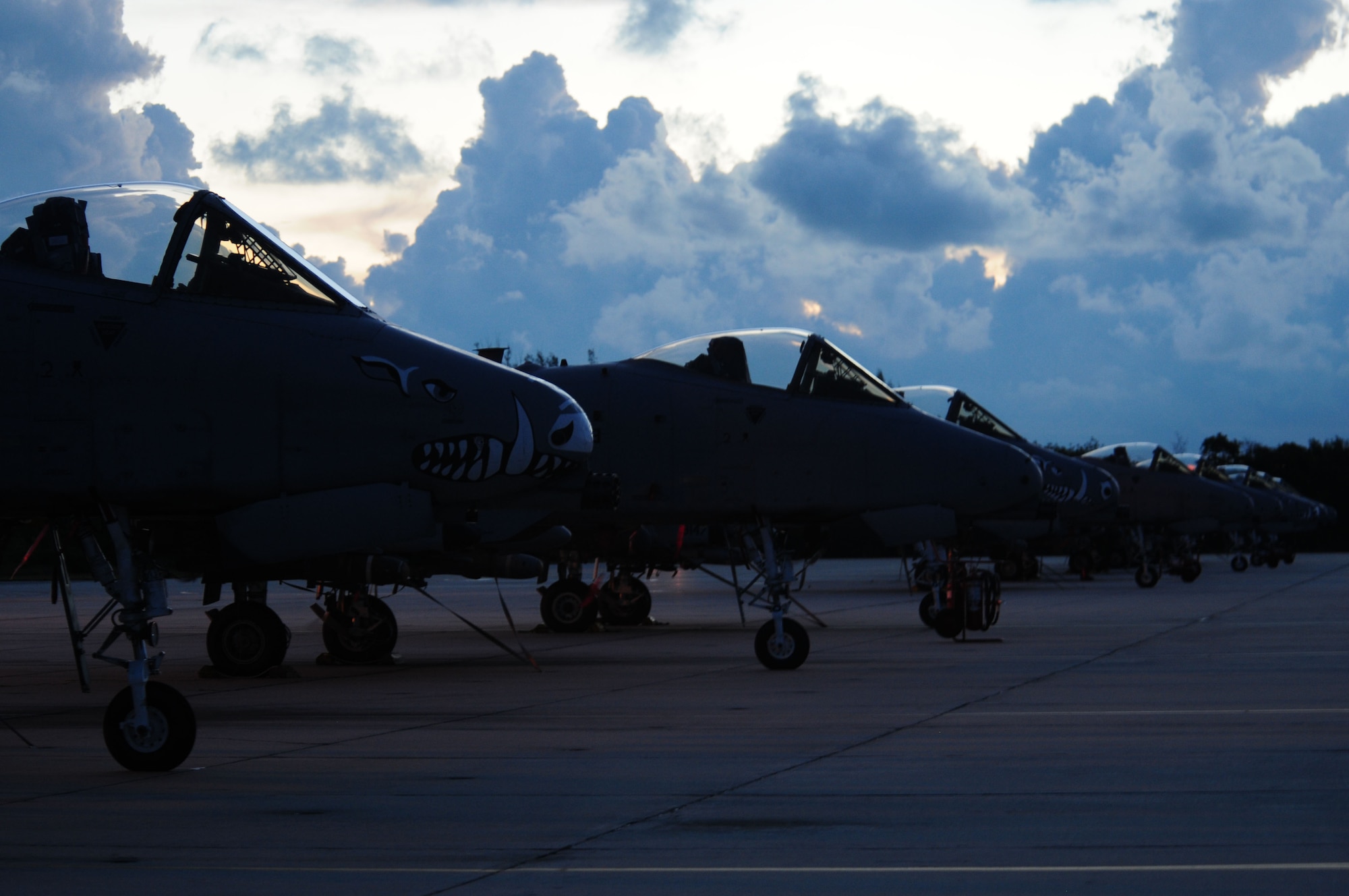 A-10 Thunderbolt II’s from the 47th Fighter Squadron sit on the flightline at Naval Air Station Key West, Florida during the 924th Fighter Group’s annual training, July 17. A total of 10 A-10’s and 232 personnel flew to the tropical environment to practice things they don’t normally do like flying over water and flying off of an island. (U.S. Air Force photo by Tech. Sgt. Courtney Richardson)
