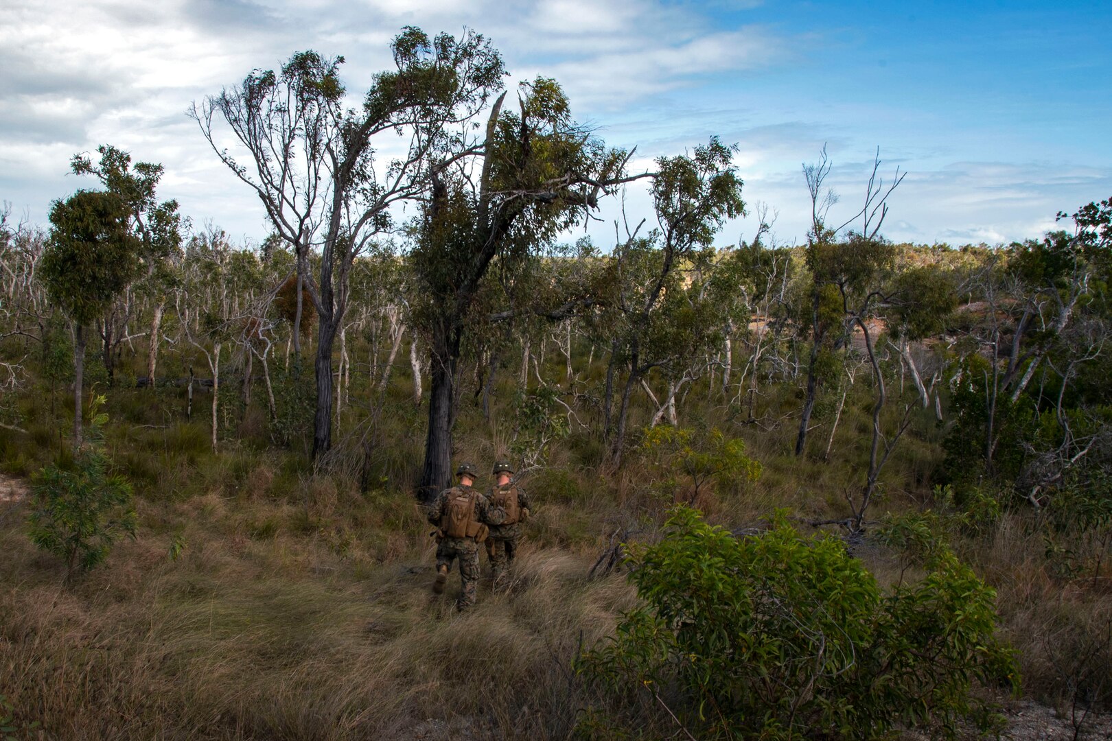 170713-N-WF272-404 TOWNSHEND ISLAND, Australia (July 13, 2017) Marines, assigned to the 31st Marine Expeditionary Unit (MEU), depart on patrol of a secured area as part of a large-scale amphibious assault during Talisman Saber 17. The 31st MEU is working in tandem with Australian counterparts to train together in the framework of stability operations. (U.S. Navy video by Mass Communication Specialist 2nd Class Diana Quinlan/Released)