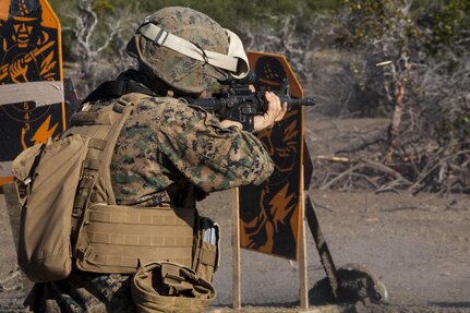 Lance Cpl. Jacob Colvin, a combat correspondent with the American Forces Network, Yokota Air Base, Japan, currently supporting the 31st Marine Expeditionary Unit, fires an M4 carbine as part of small-arms and machine gun marksmanship training during Exercise Talisman Saber 17 on Townshend Island, Shoalwater Bay Training Area, Queensland, Australia, July 16, 2017. Colvin, 22, is a native of Shepherdstown, West Virginia. Marines with Combat Logistics Battalion 31 provide essential support to the Marines and Sailors of the 31st Marine Expeditionary Unit while supporting Talisman Saber 17. The 31st MEU is taking part in Talisman Saber 17 while deployed on a regularly-scheduled patrol of the Indo-Asia-Pacific region. Talisman Saber is a biennial exercise designed to improve the interoperability between Australian and U.S. forces. (U.S. Marine Corps photo by Lance Cpl. Stormy Mendez/Released)