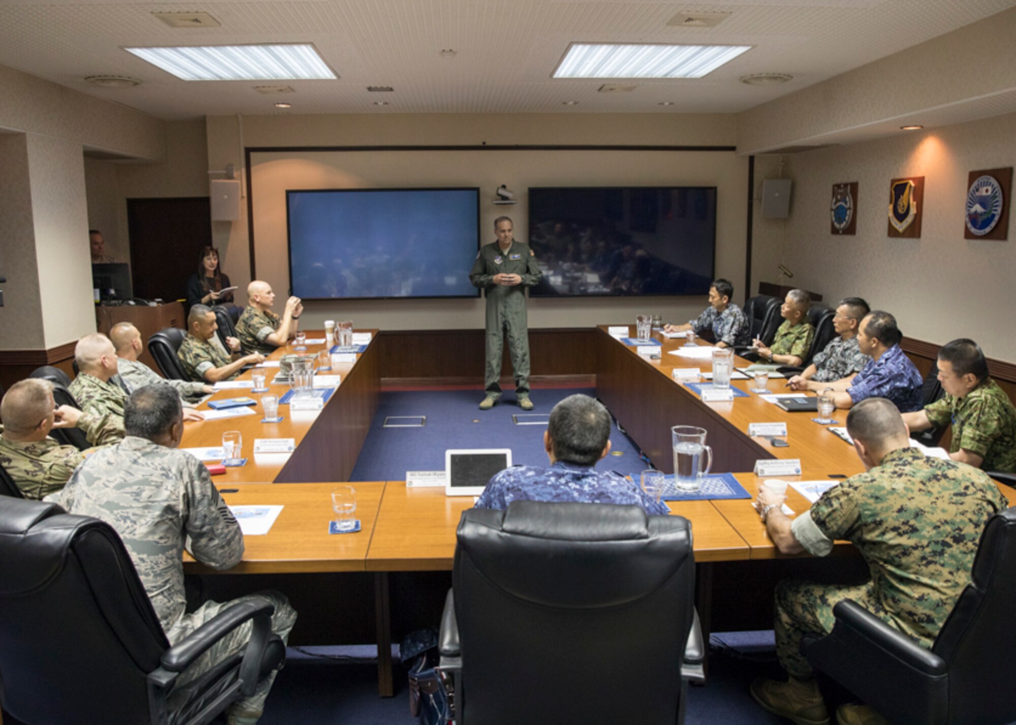 U.S. Air Force Lt. Gen. Jerry Martinez, United States Forces, Japan and 5th Air Force commander, gives opening remarks during the bilateral Senior Enlisted Leader (SEL) Symposium at Yokota Air Base, Japan, July 13, 2017. Gen. Martinez and Command Chief Master Sgt. Terrence Greene, USFJ and 5AF, hosted the symposium. (U.S. Air Force photo by Yasuo Osakabe)