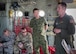 U.S. Air Force Master Sgt. Richard LeFrance, 36th Airlift Squadron loadmaster, gives a briefing to attendants of a U.S. Forces, Japan and Japan Self-Defense Forces' Senior Enlisted Leader Symposium during a U.S. Air Force C-130J Super Hercules tour, July 14, 2017, at Yokota Air Base, Japan. During the Symposium, USFJ component and JSDF senior enlisted leaders met to strengthen the U.S. and Japan partnership by discussing shared leadership principles including ways for each service to make improvements. (U.S. Air Force photo by Airman 1st Class Juan Torres)
