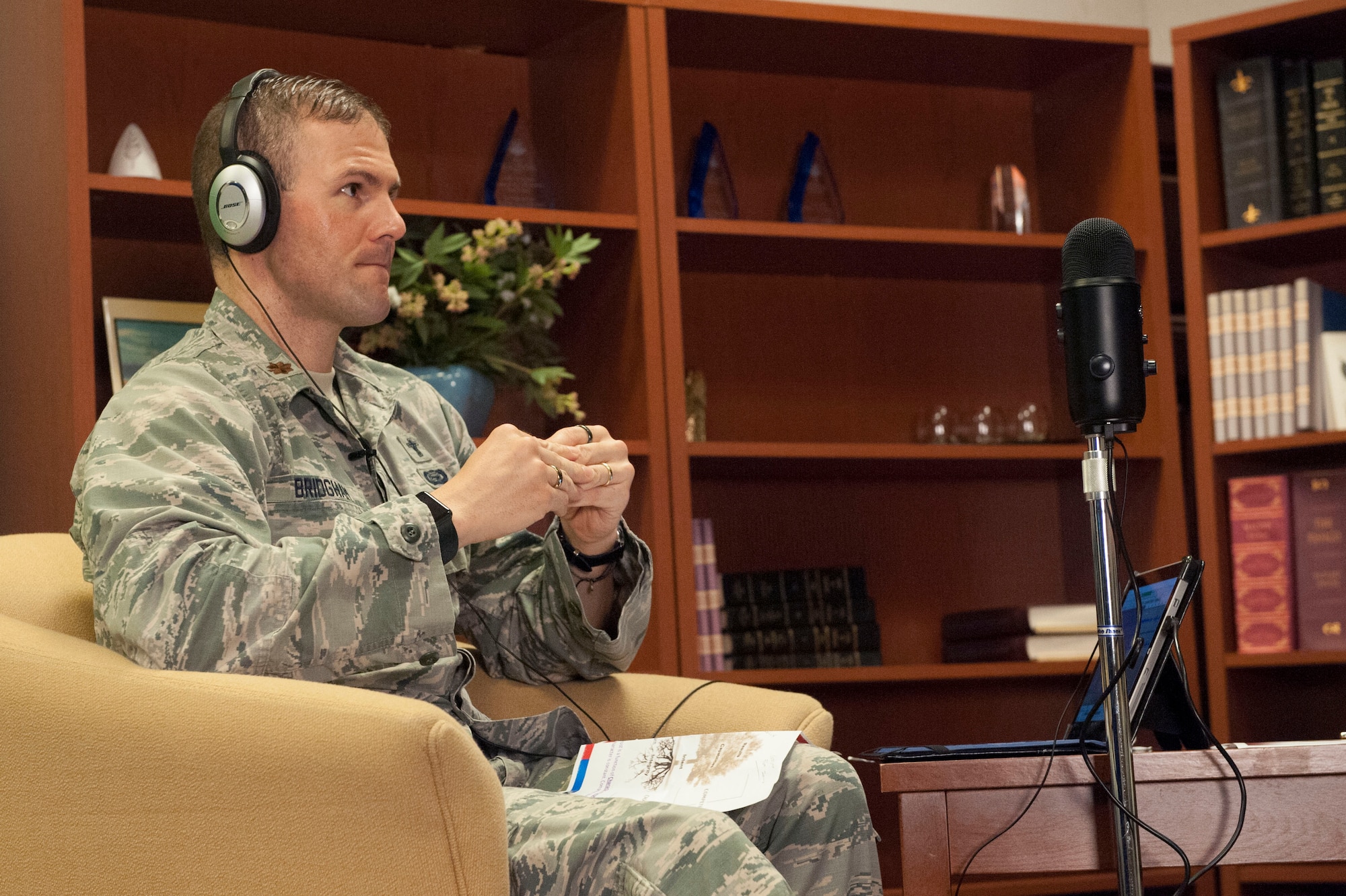 Photo of Chaplain (Maj.) Jim Bridgeham, 363rd Intelligence, Surveillance, and Reconnaissance Wing hosts a resilience podcast.