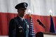 Col. Corey Ramsby gives his first speech as the 55th Comminications Group commander during a cchange of command ceremony July 14, 2017 in the  Bennie L. Davis Maintenance Facility on Offutt Air Force Base, Neb. Col. Ramsby comes to the Fightin’ Fifty-Fifth from Air Force Space Command, where he was the chief of the Cyberspace Operations Division, Directorate of Integrated Air, Space, Cyberspace and Intelligence, Surveillance and Reconnaissance Operations. (U.S. Air Force photo by Zachary Hada)