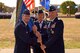 U.S. Air Force Maj. Gen. Robert LaBrutta, 2nd Air Force Commander, passes the guideon to Col. Michael Downs, prior 17th Training Wing Commander, at the parade field on Goodfellow Air Force Base, Texas, July 21, 2017. Downs served as the 17th TRW commander from 2015 to 2017. (U.S. Air Force photo by Airman 1st Class Randall Moose/Released)