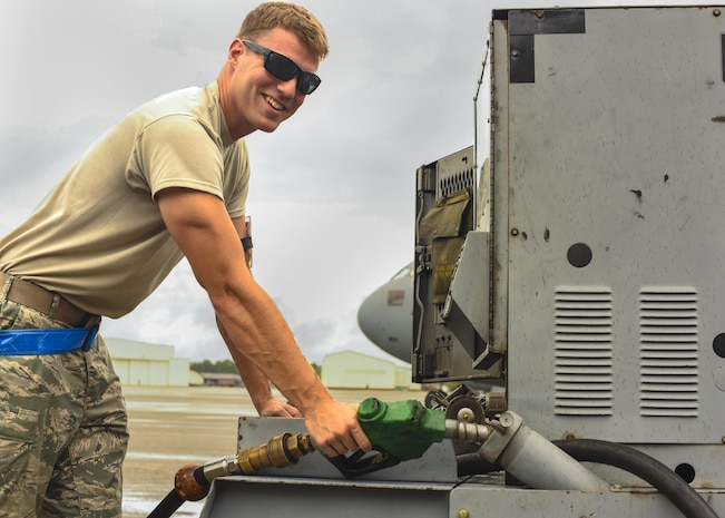 Airman 1st Class Jack Figgatt, 437th Maintenance Squadron aerospace ground equipment technician, fuels supporting ground equipment on the flightline on Joint Base Charleston, S.C. July 17, 2017. The 437th Airlift Wing maintainers enable aircraft and personnel to perform global airlift missions ranging from combat support operations, humanitarian relief and aeromedical evacuations.
