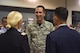 U.S. Air Force Capt. Todd Afshar, 315th Training Squadron Flight Commander, introduces himself to Col. Ricky Mills, 17th Training Wing Commander, at the Event Center on Goodfellow Air Force Base, Texas, July 21, 2017. Col. Mills met base personnel to learn more about the mission and the Airmen that enable it. (U.S. Air Force photo by Airman 1st Class Chase Sousa/Released)