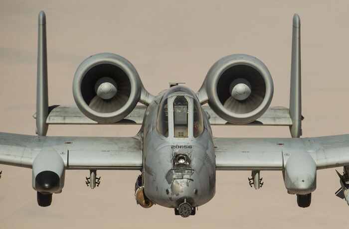 An Air Force A-10 Thunderbolt II arrives to receive fuel from a 340th Expeditionary Air Refueling Squadron KC-135 Stratotanker during a flight in support of Operation Inherent Resolve, July 6, 2017. Air Force photo by Staff Sgt. Trevor T. McBride