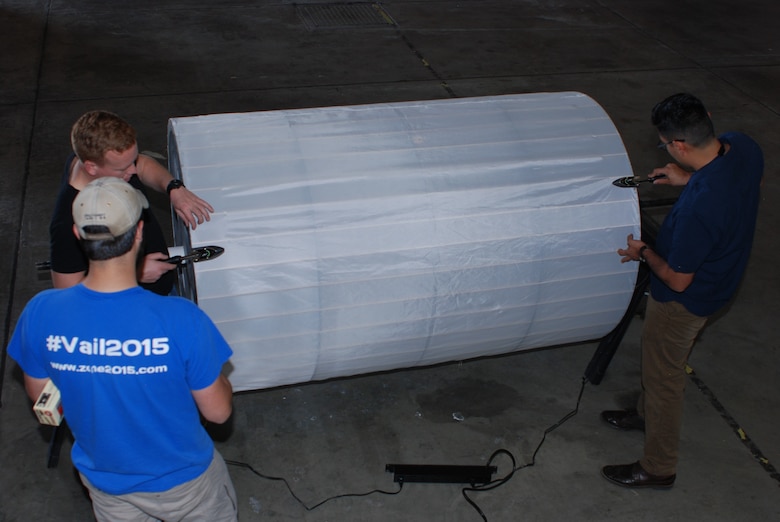 Students from the University of New Mexico’s Rocket Engineering Team built the world’s largest launched amateur rocket through an Educational Partnership Agreement with the Air Force Research Laboratory, Directed Energy and Space Vehicles Directorate.  Under the agreement, students utilized Air Force facilities for building a similar version of the PGM-11 Redstone rocket for real world and predicted performance comparisons.  (Courtesy Photo)
