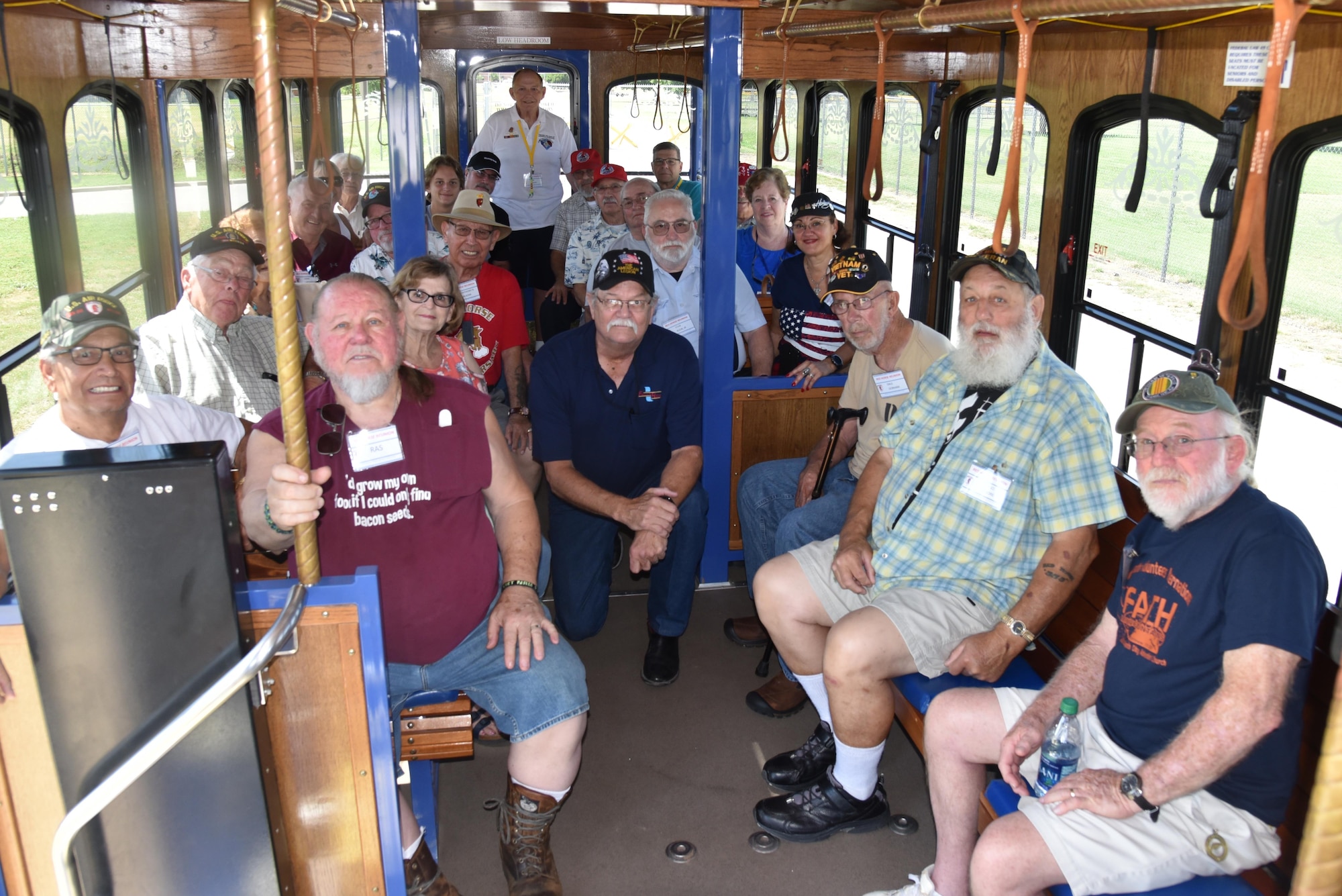 The 355th Red Horse Squadron Vietnam Veterans Reunion group visited Sheppard Air Force Base, July 21, 2017. The group toured the base on a trolley provided by the city of Wichita Falls. (U.S. Air Force photo by 2nd Lt. Jacqueline Jastrzebski)