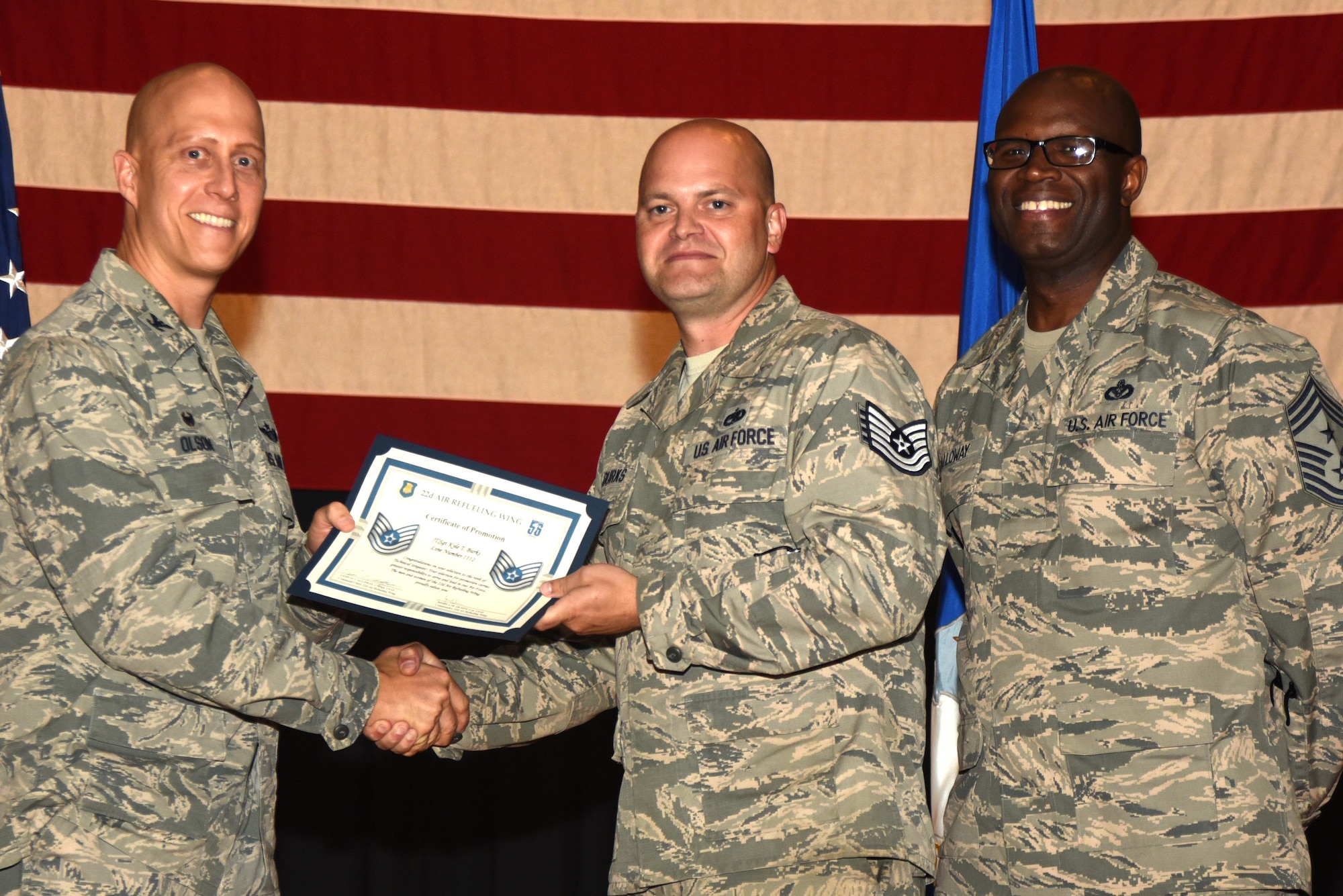 Forty-four 22nd Air Refueling Wing Airmen were recognized for their selection to technical sergeant during a technical sergeant release party, July 20, 2017, at McConnell Air Force Base, Kan. Technical Sergeants continuously strive to further their development as technicians, supervisors and leaders. (U.S. Air Force photo/Airman 1st Class Alan Ricker)