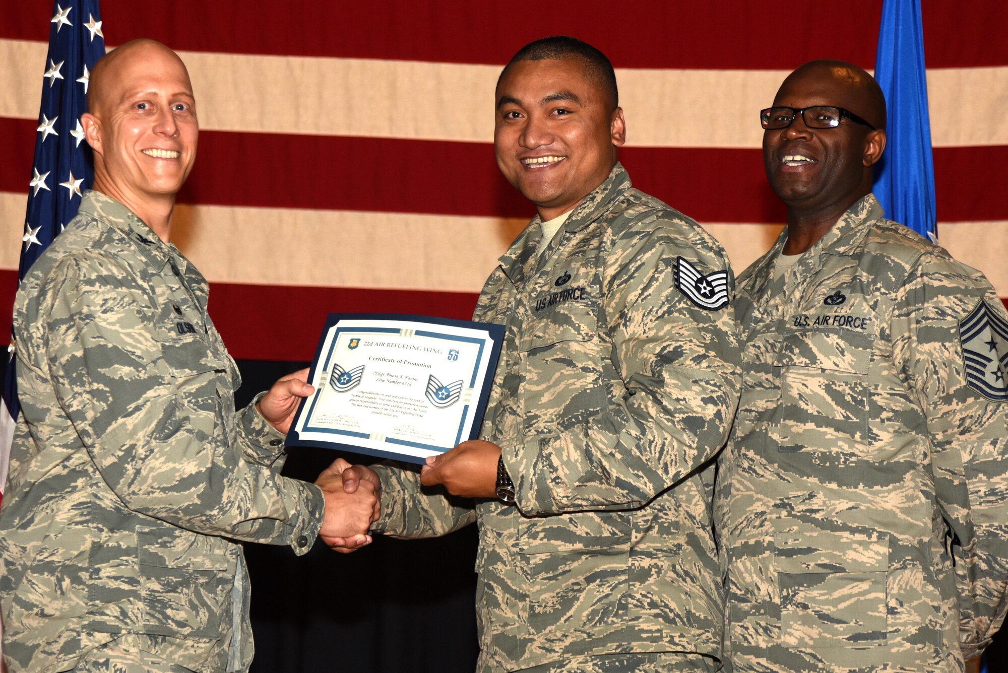 Forty-four 22nd Air Refueling Wing Airmen were recognized for their selection to technical sergeant during a technical sergeant release party, July 20, 2017, at McConnell Air Force Base, Kan. Technical Sergeants continuously strive to further their development as technicians, supervisors and leaders. (U.S. Air Force photo/Airman 1st Class Alan Ricker)