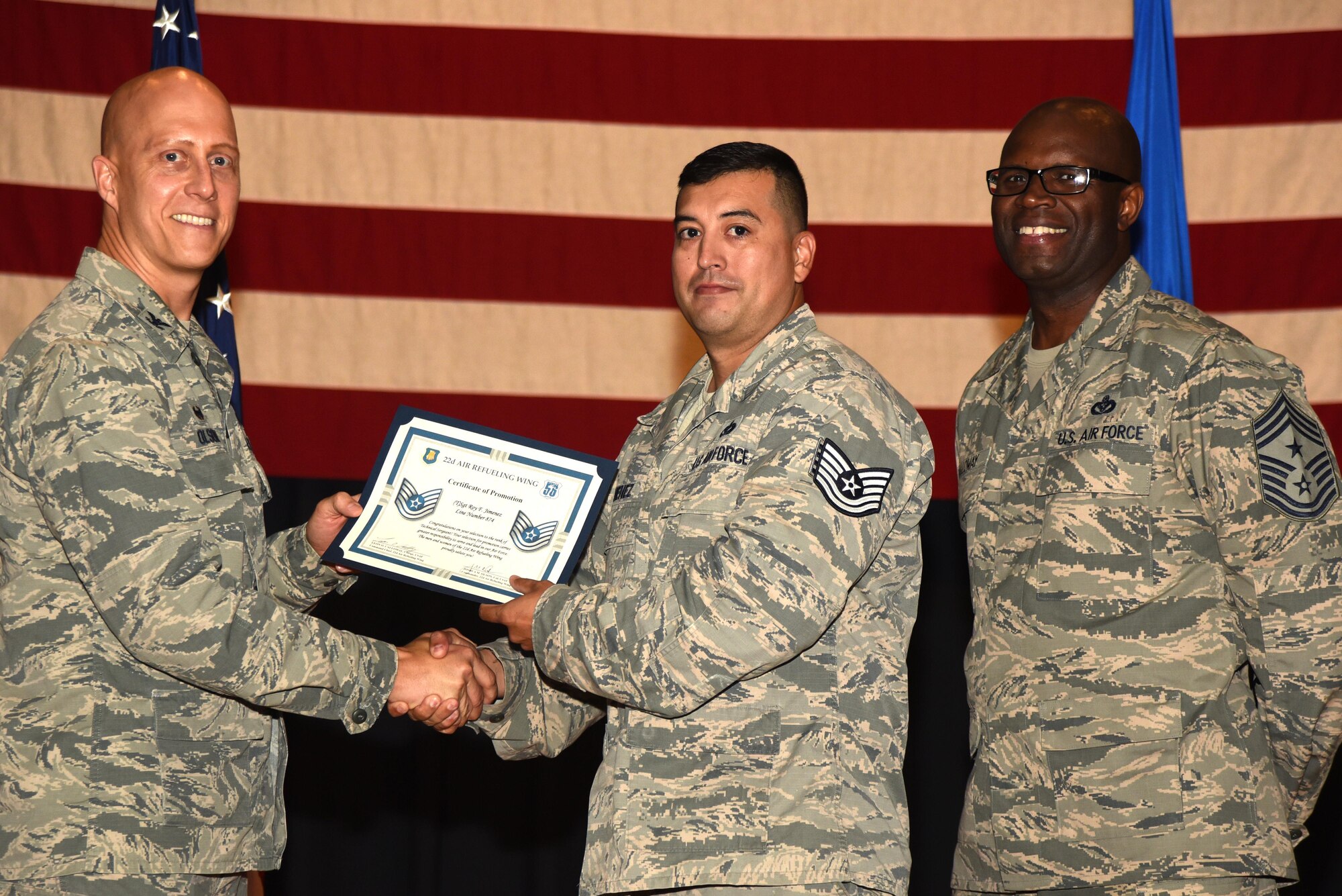 Forty-four 22nd Air Refueling Wing Airmen were recognized for their selection to technical sergeant during a technical sergeant release party, July 20, 2017, at McConnell Air Force Base, Kan. Technical Sergeants continuously strive to further their development as technicians, supervisors and leaders. (U.S. Air Force photo/Airman 1st Class Alan Ricker)