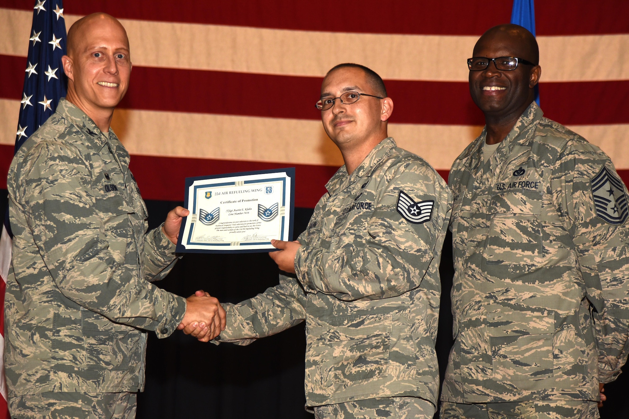 Forty-four 22nd Air Refueling Wing Airmen were recognized for their selection to technical sergeant during a technical sergeant release party, July 20, 2017, at McConnell Air Force Base, Kan. Technical Sergeants continuously strive to further their development as technicians, supervisors and leaders. (U.S. Air Force photo/Airman 1st Class Alan Ricker)