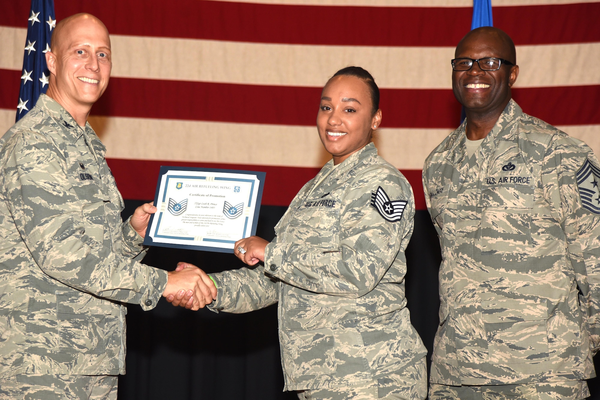 Forty-four 22nd Air Refueling Wing Airmen were recognized for their selection to technical sergeant during a technical sergeant release party, July 20, 2017, at McConnell Air Force Base, Kan. Technical Sergeants continuously strive to further their development as technicians, supervisors and leaders. (U.S. Air Force photo/Airman 1st Class Alan Ricker)