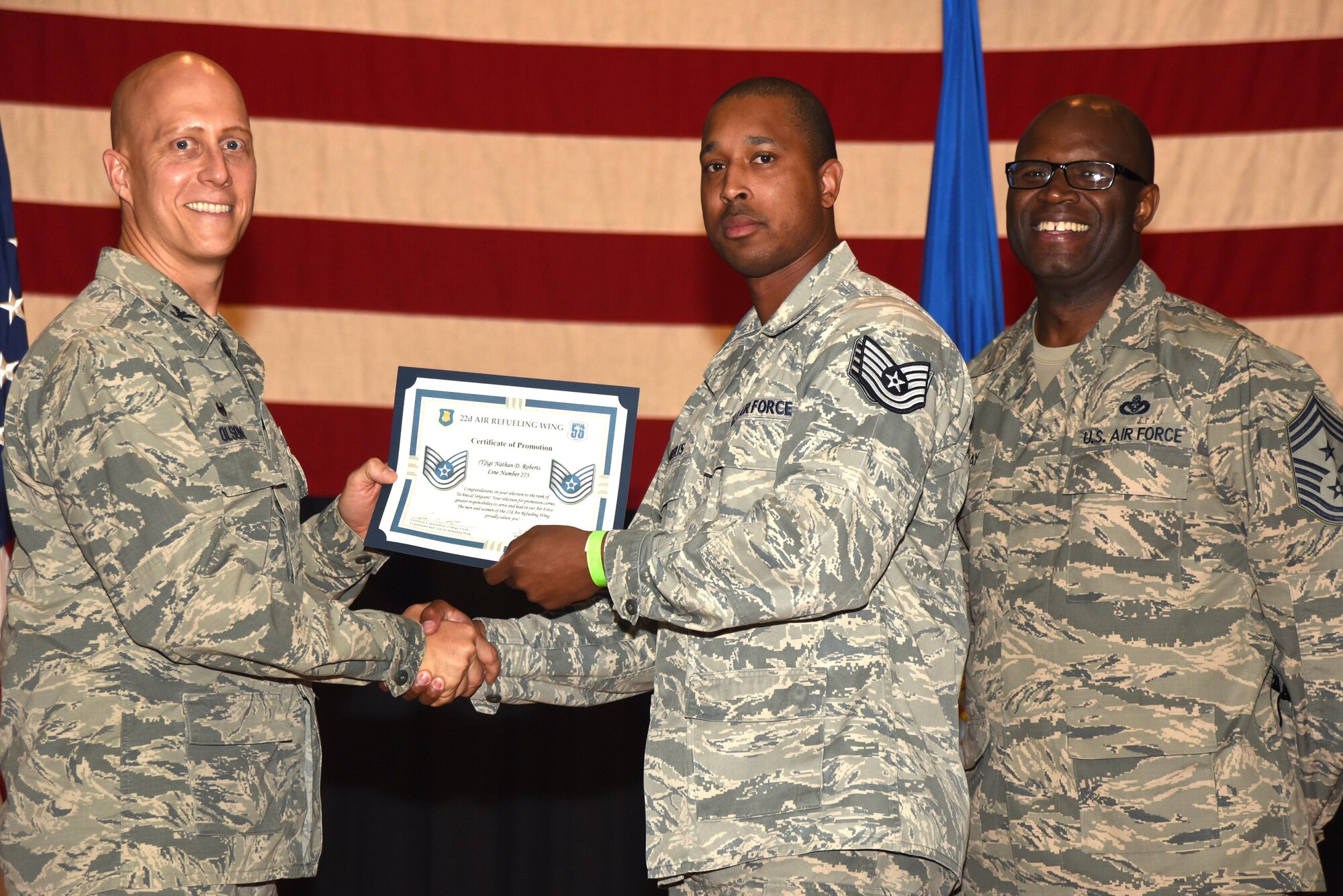 Forty-four 22nd Air Refueling Wing Airmen were recognized for their selection to technical sergeant during a technical sergeant release party, July 20, 2017, at McConnell Air Force Base, Kan. Technical Sergeants continuously strive to further their development as technicians, supervisors and leaders. (U.S. Air Force photo/Airman 1st Class Alan Ricker)