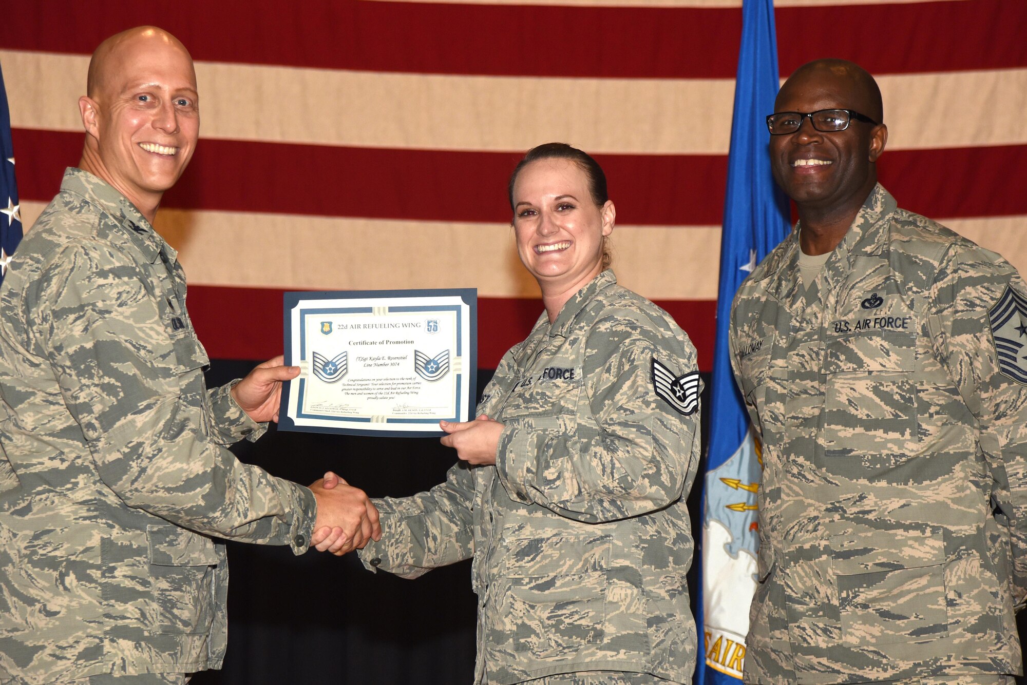 Forty-four 22nd Air Refueling Wing Airmen were recognized for their selection to technical sergeant during a technical sergeant release party, July 20, 2017, at McConnell Air Force Base, Kan. Technical Sergeants continuously strive to further their development as technicians, supervisors and leaders. (U.S. Air Force photo/Airman 1st Class Alan Ricker)