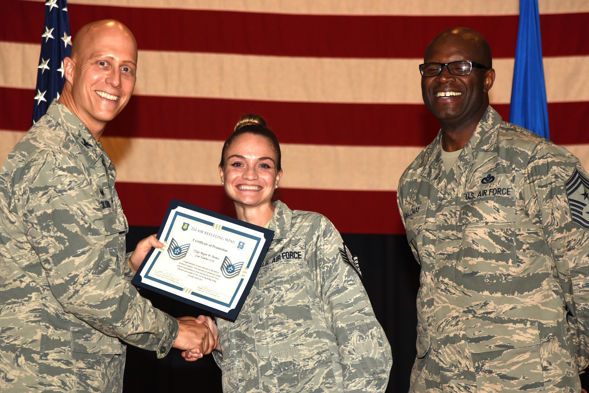 Forty-four 22nd Air Refueling Wing Airmen were recognized for their selection to technical sergeant during a technical sergeant release party, July 20, 2017, at McConnell Air Force Base, Kan. Technical Sergeants continuously strive to further their development as technicians, supervisors and leaders. (U.S. Air Force photo/Airman 1st Class Alan Ricker)