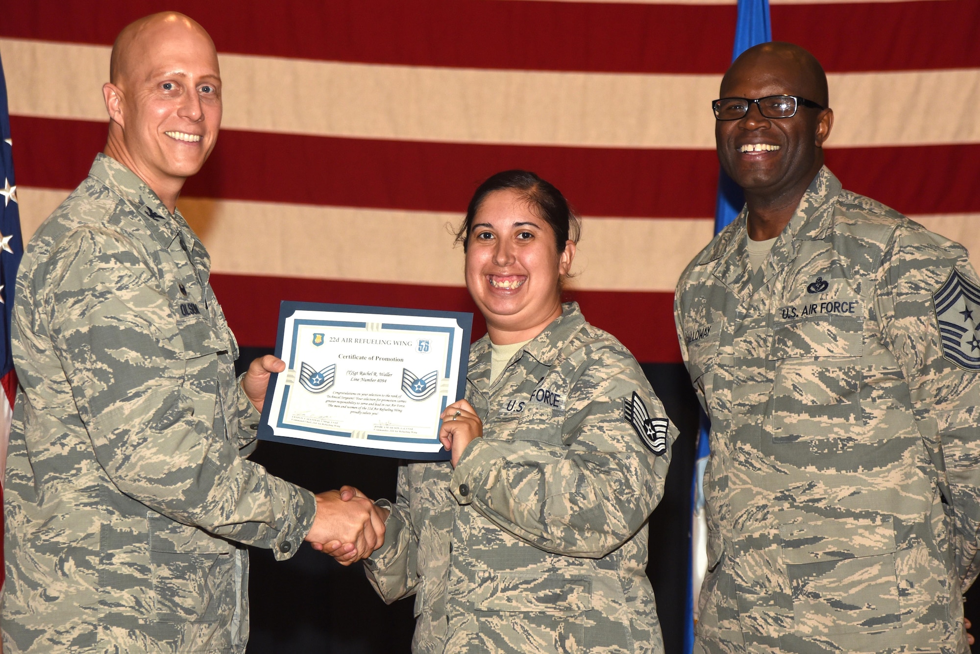 Forty-four 22nd Air Refueling Wing Airmen were recognized for their selection to technical sergeant during a technical sergeant release party, July 20, 2017, at McConnell Air Force Base, Kan. Technical Sergeants continuously strive to further their development as technicians, supervisors and leaders. (U.S. Air Force photo/Airman 1st Class Alan Ricker)