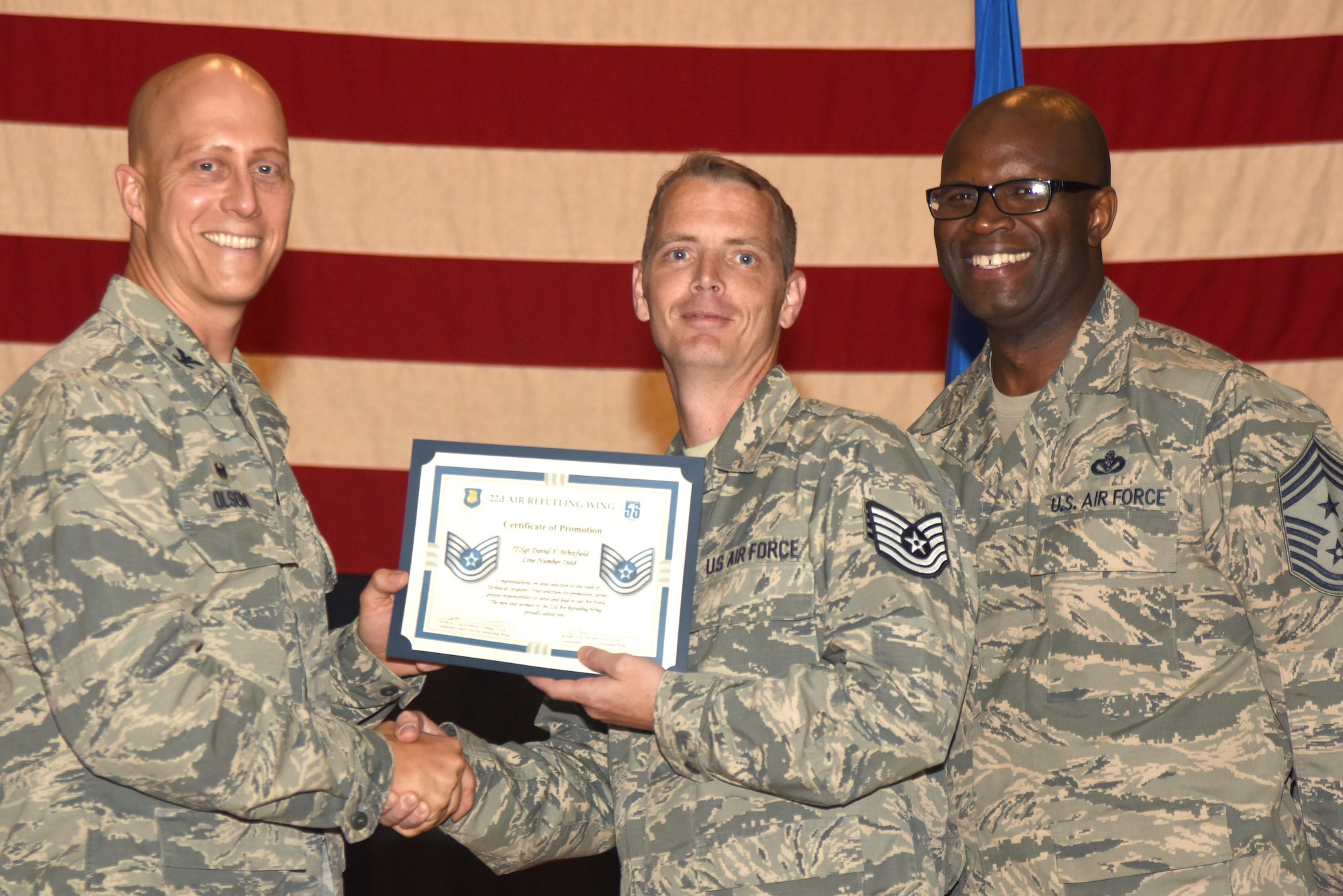 Forty-four 22nd Air Refueling Wing Airmen were recognized for their selection to technical sergeant during a technical sergeant release party, July 20, 2017, at McConnell Air Force Base, Kan. Technical Sergeants continuously strive to further their development as technicians, supervisors and leaders. (U.S. Air Force photo/Airman 1st Class Alan Ricker)