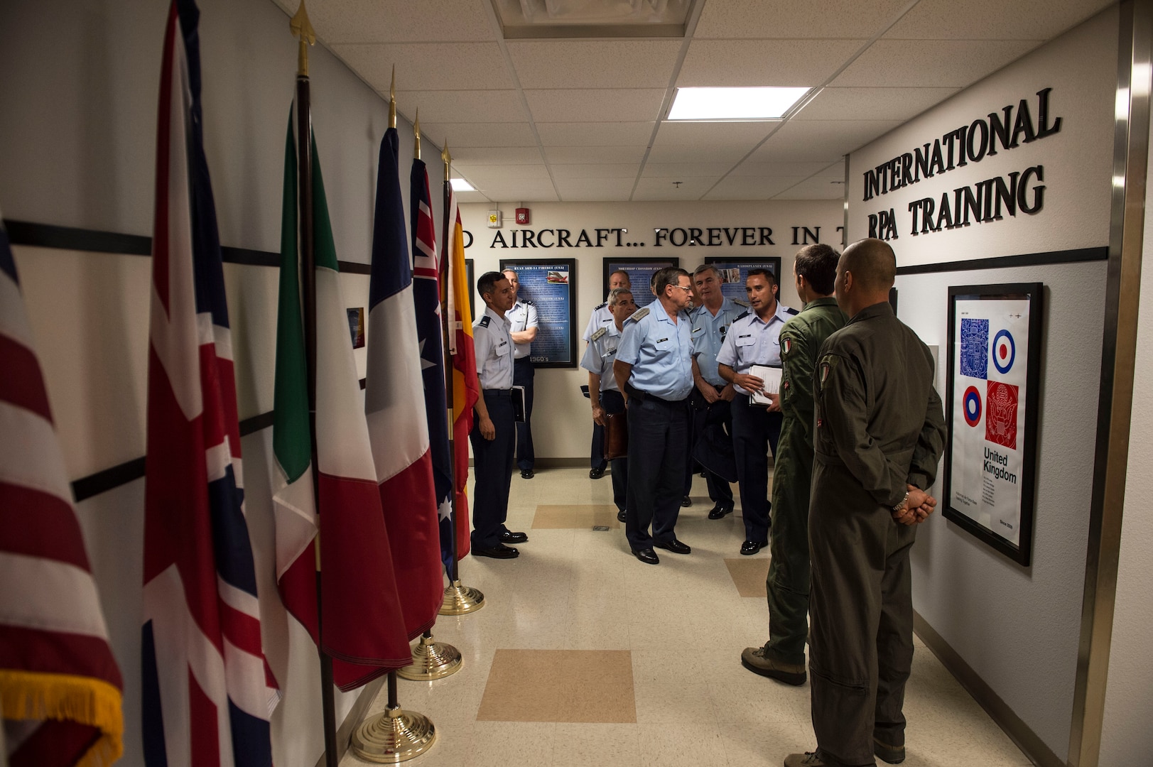 Brig. Gen. Enrique Amrein, Argentine air force chief of staff, meets members of Holloman Air Force Base’s international remotely piloted aircraft training section here July 20, 2017. International relations are a major part of U.S. military operations, providing avenues for additional support in times of need. (U.S. Air Force photo by Senior Airman Chase Cannon)