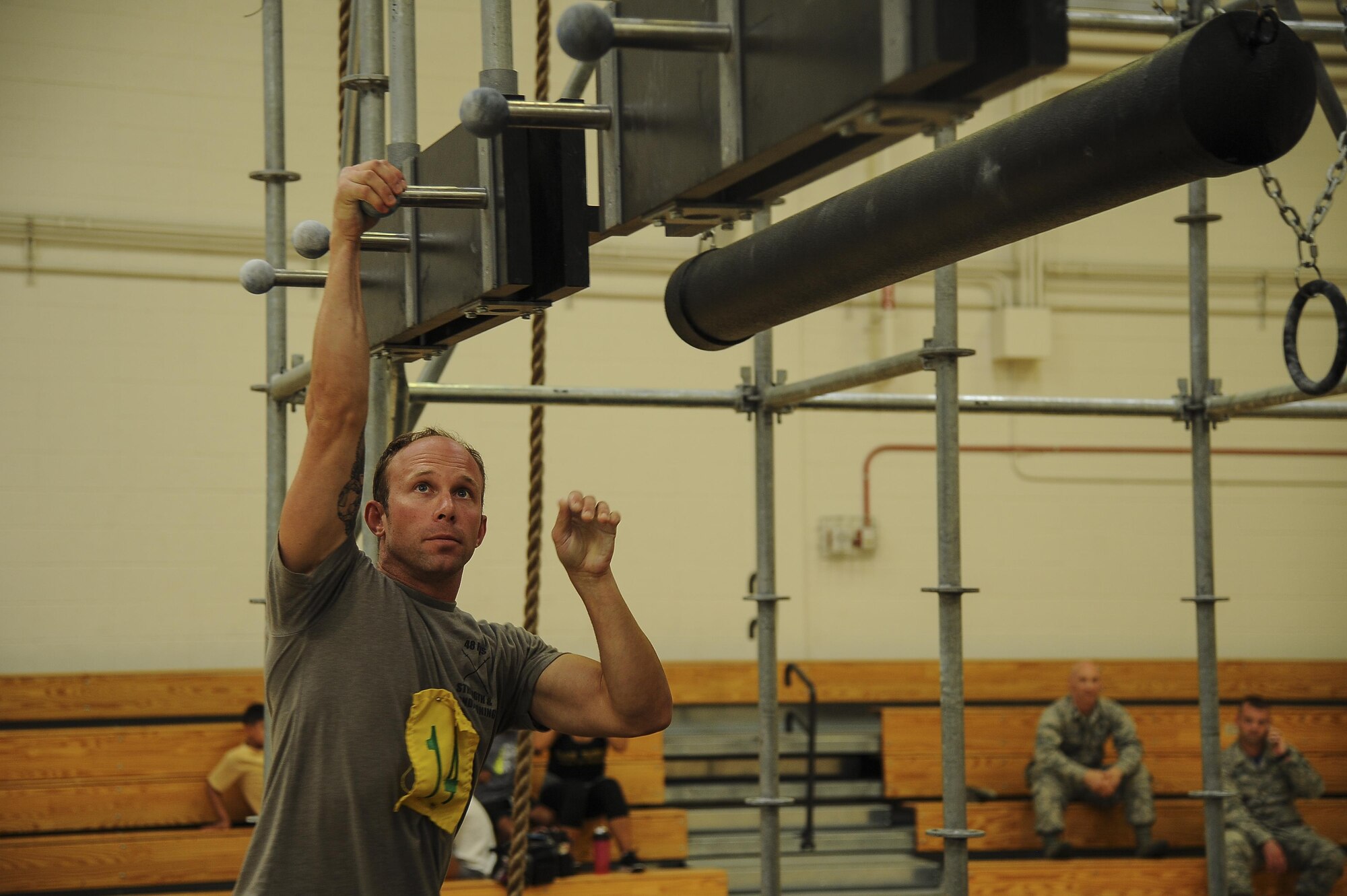 U.S. Air Force Staff Sgt. Sean, 48th Rescue Squadron pararescuemen, begins the Alpha Warrior Competition at Davis-Monthan Air Force Base, Ariz., July 21, 2017. The top three male and female performers received a variety of prizes such as a complimentary lunch for Club Ironwood and sporting goods. (U.S. Air Force photo by Senior Airman Mya M. Crosby)